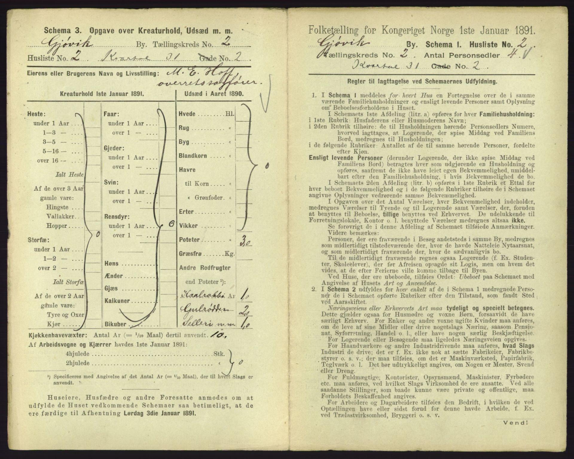 RA, 1891 census for 0502 Gjøvik, 1891, p. 88