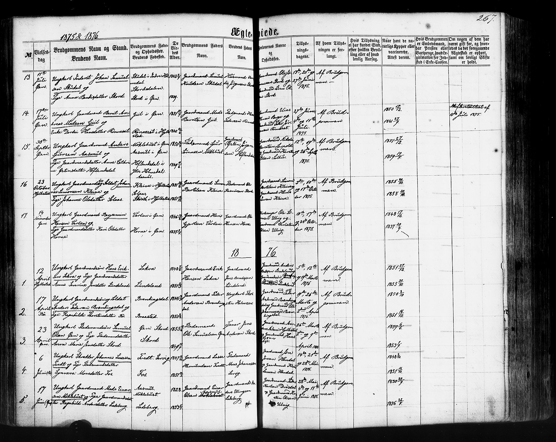 Hyllestad sokneprestembete, SAB/A-80401: Parish register (official) no. A 1, 1861-1886, p. 267