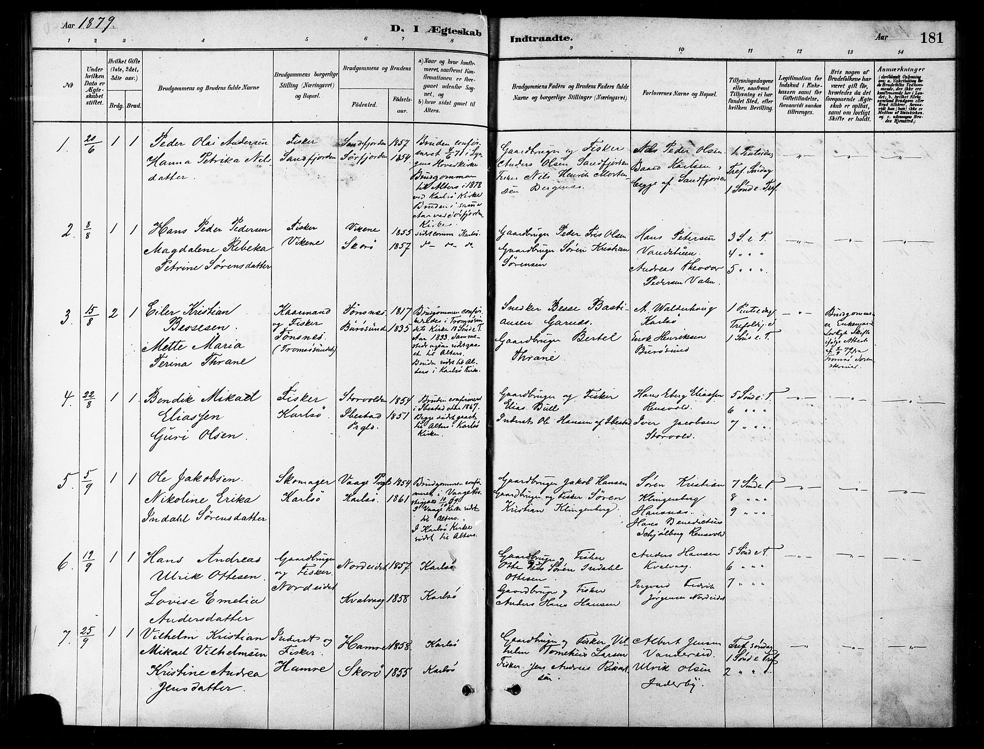 Karlsøy sokneprestembete, SATØ/S-1299/H/Ha/Haa/L0006kirke: Parish register (official) no. 6, 1879-1890, p. 181