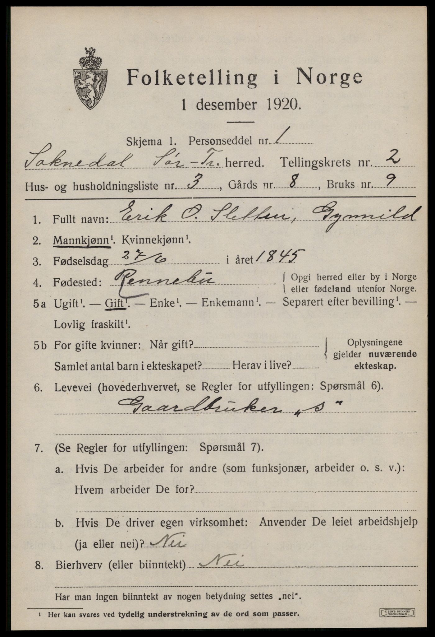 SAT, 1920 census for Soknedal, 1920, p. 1246