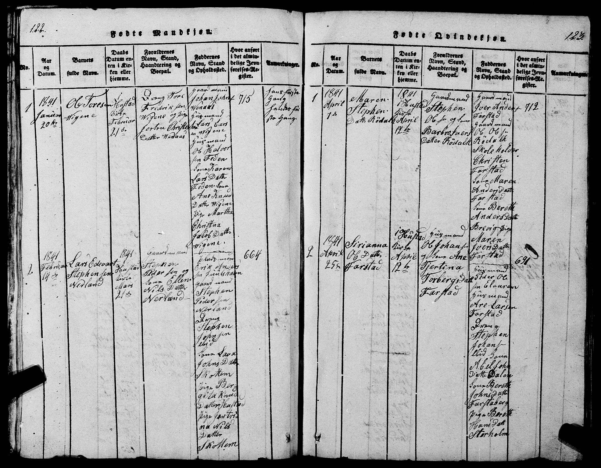 Ministerialprotokoller, klokkerbøker og fødselsregistre - Møre og Romsdal, SAT/A-1454/567/L0781: Parish register (copy) no. 567C01, 1818-1845, p. 122-123