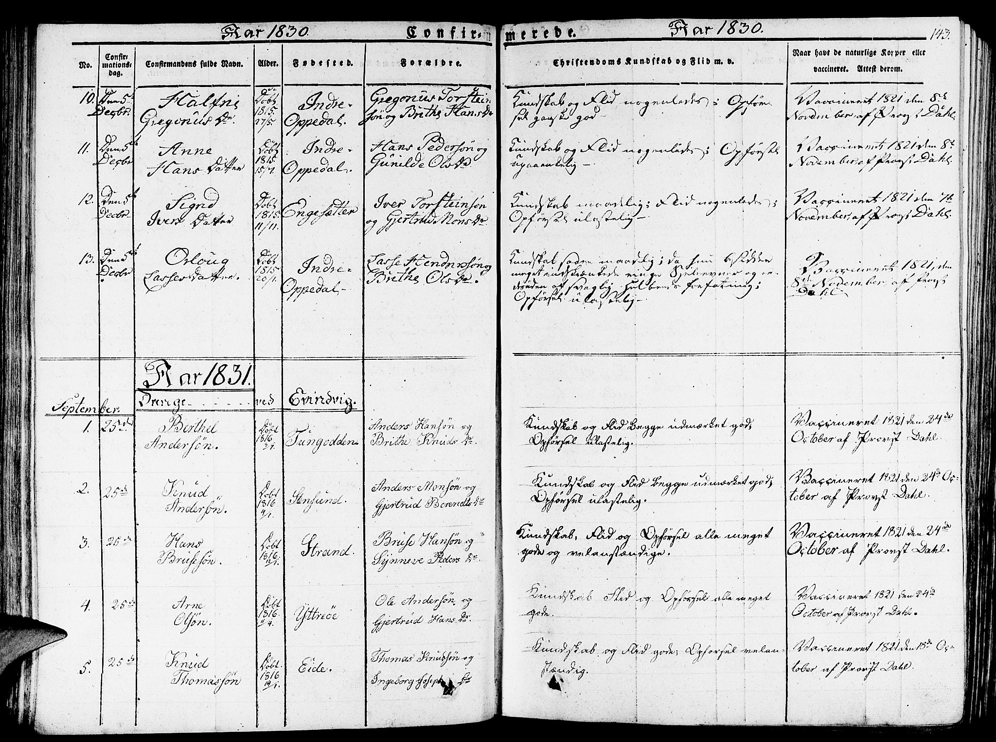 Gulen sokneprestembete, SAB/A-80201/H/Haa/Haaa/L0019: Parish register (official) no. A 19, 1826-1836, p. 143