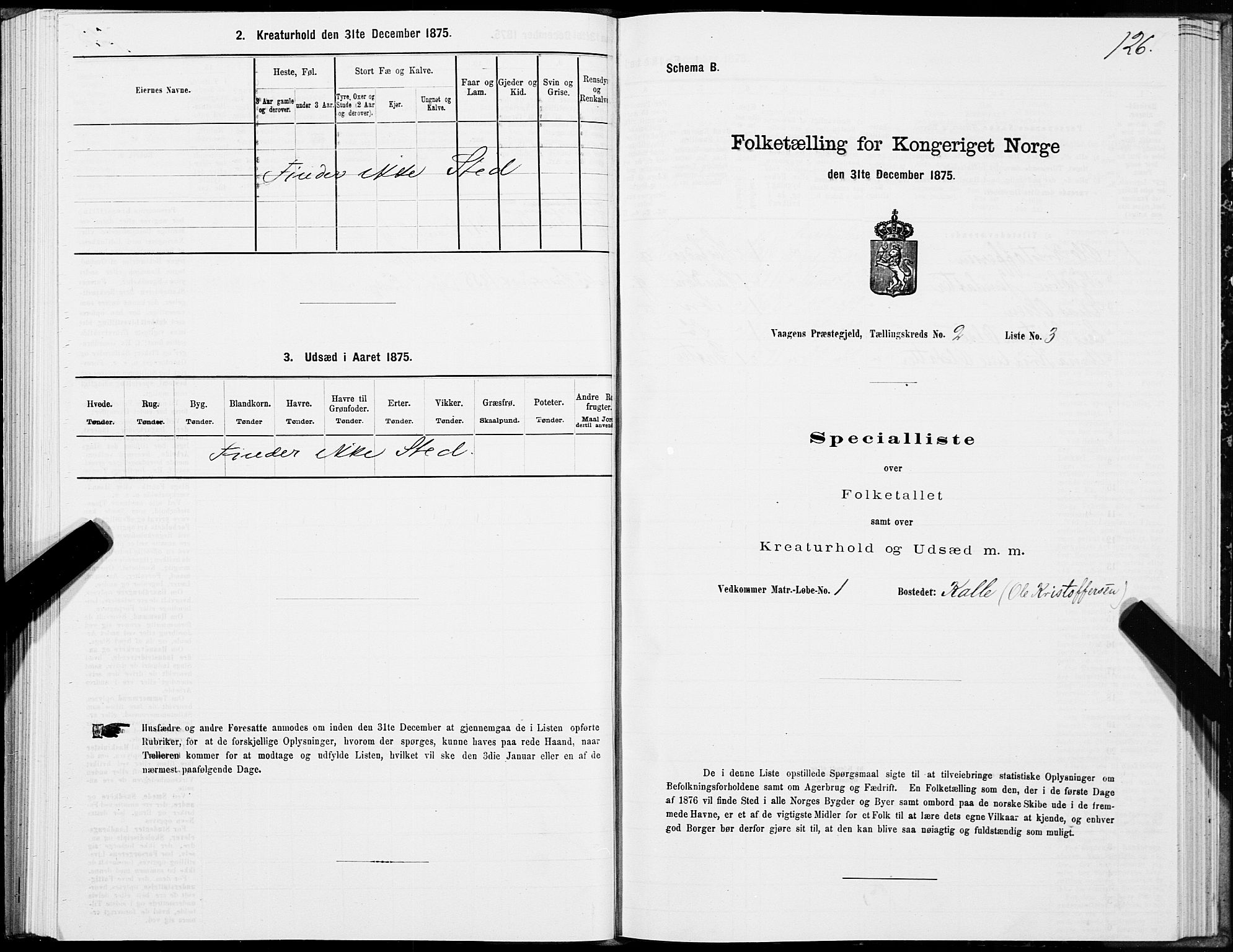 SAT, 1875 census for 1865P Vågan, 1875, p. 1126