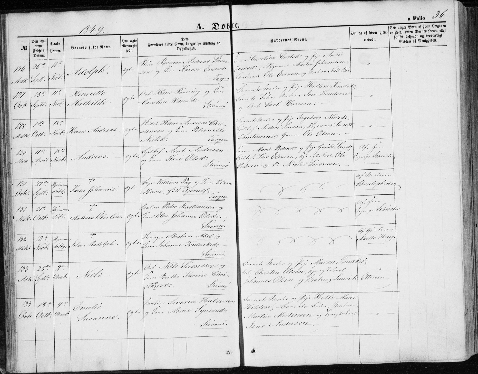 Strømsø kirkebøker, AV/SAKO-A-246/F/Fa/L0014: Parish register (official) no. I 14, 1848-1858, p. 36