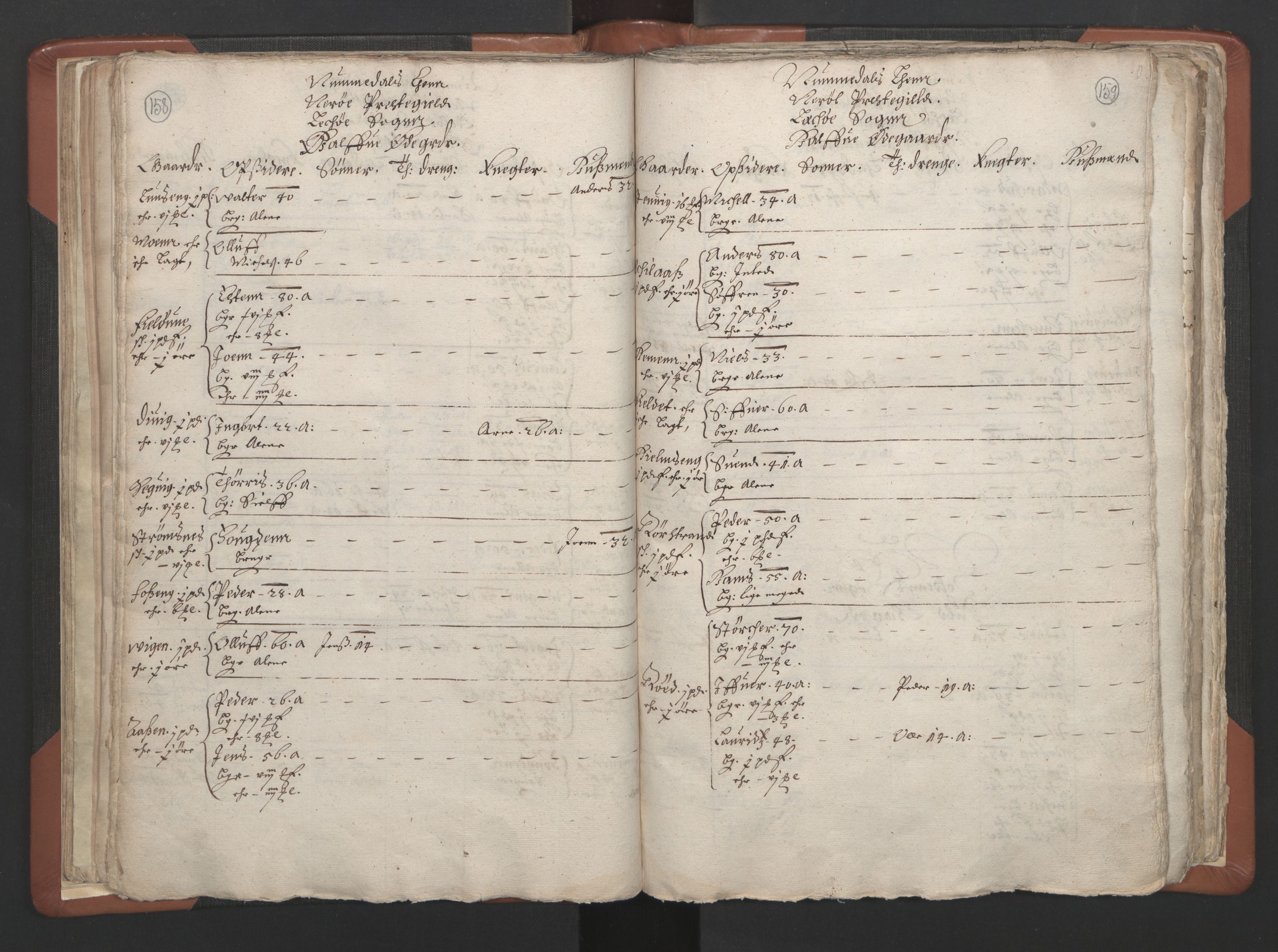RA, Vicar's Census 1664-1666, no. 34: Namdal deanery, 1664-1666, p. 158-159