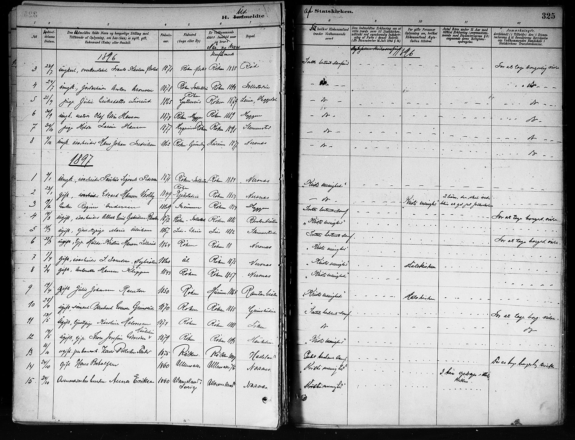 Røyken kirkebøker, SAKO/A-241/F/Fa/L0008: Parish register (official) no. 8, 1880-1897, p. 325