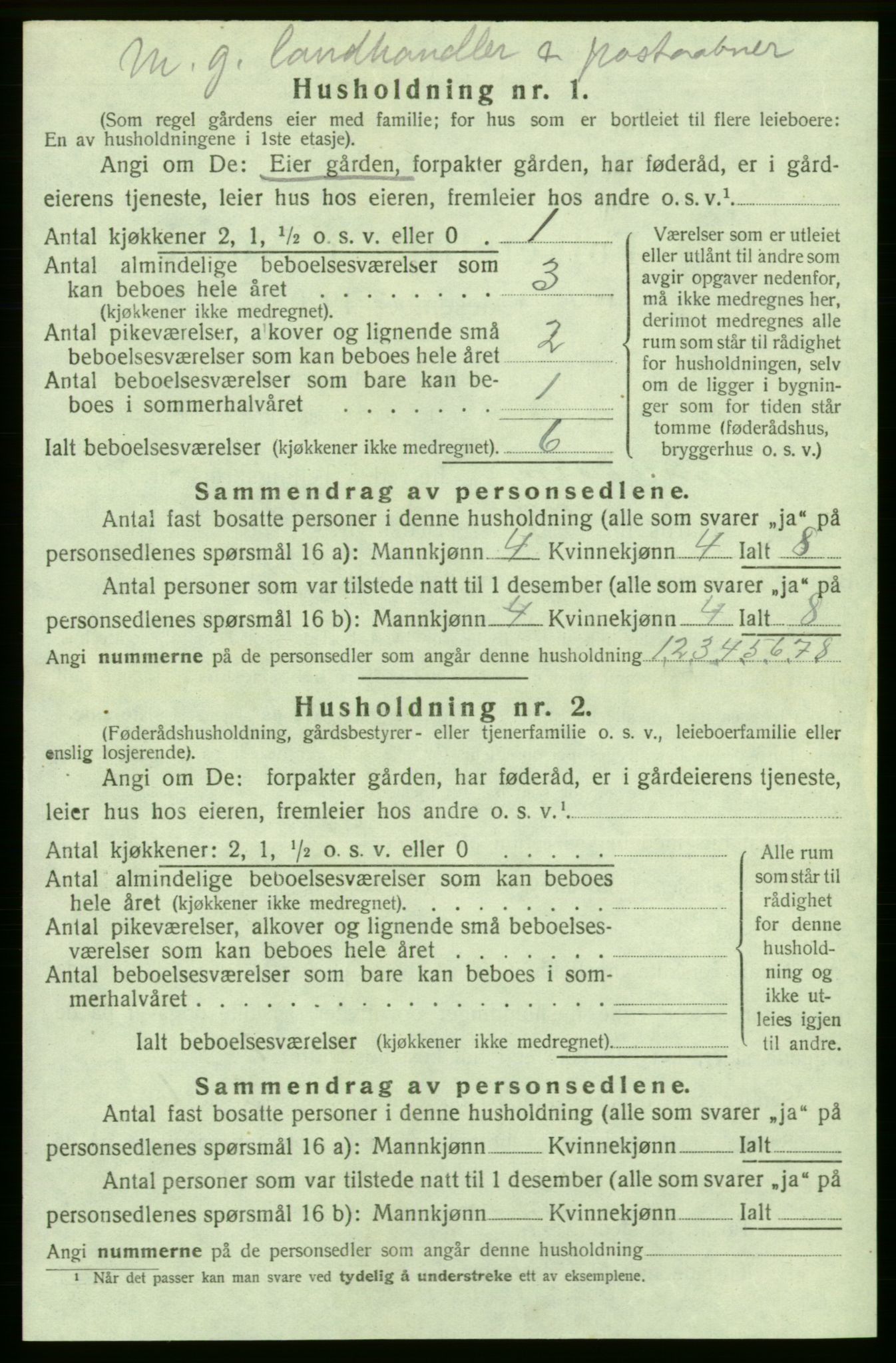 SAB, 1920 census for Strandebarm, 1920, p. 1259