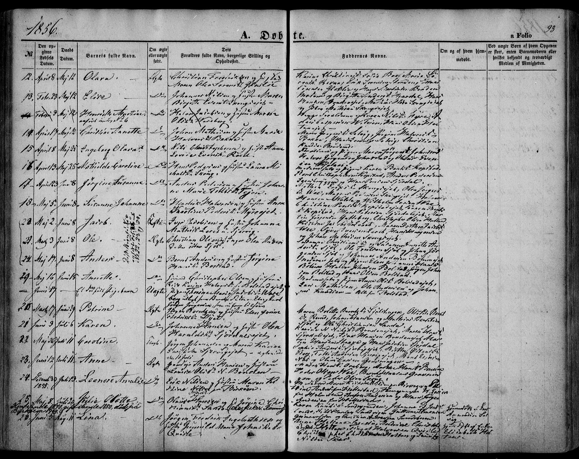 Sande Kirkebøker, AV/SAKO-A-53/F/Fa/L0004: Parish register (official) no. 4, 1847-1864, p. 93