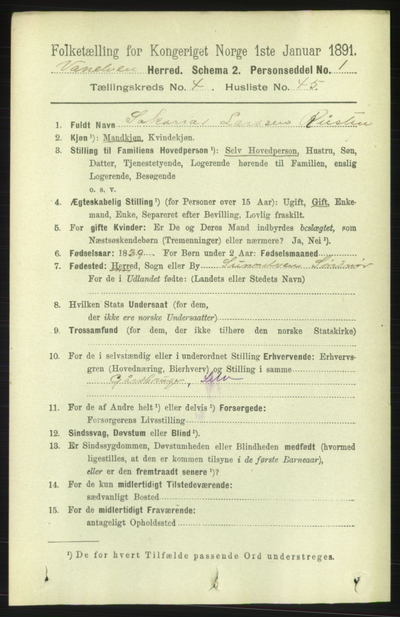 RA, 1891 census for 1511 Vanylven, 1891, p. 2092