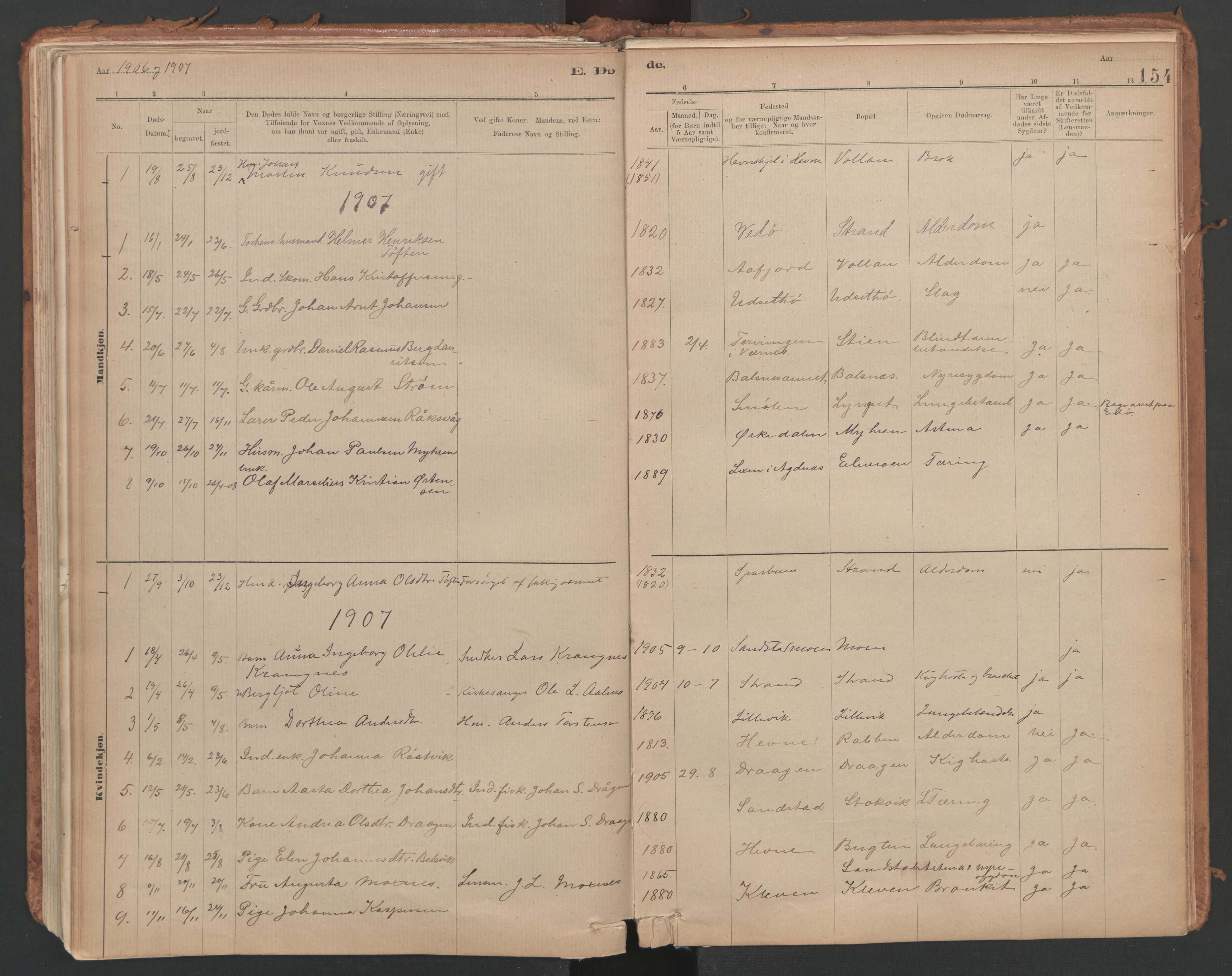 Ministerialprotokoller, klokkerbøker og fødselsregistre - Sør-Trøndelag, AV/SAT-A-1456/639/L0572: Parish register (official) no. 639A01, 1890-1920, p. 154