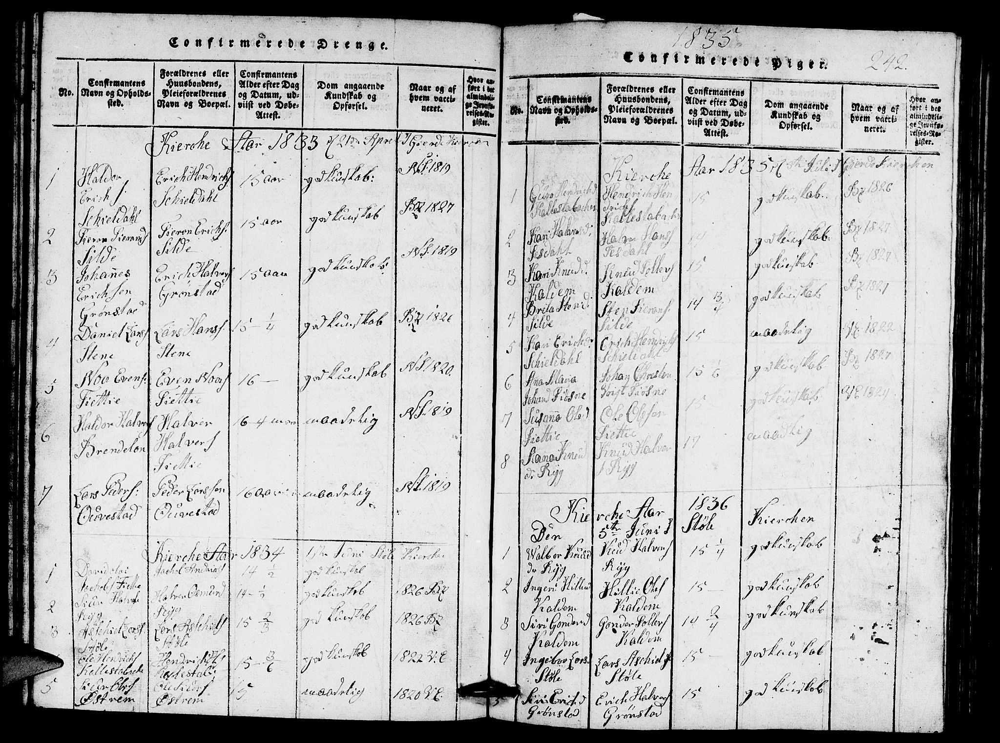 Etne sokneprestembete, SAB/A-75001/H/Hab: Parish register (copy) no. A 1, 1815-1849, p. 242