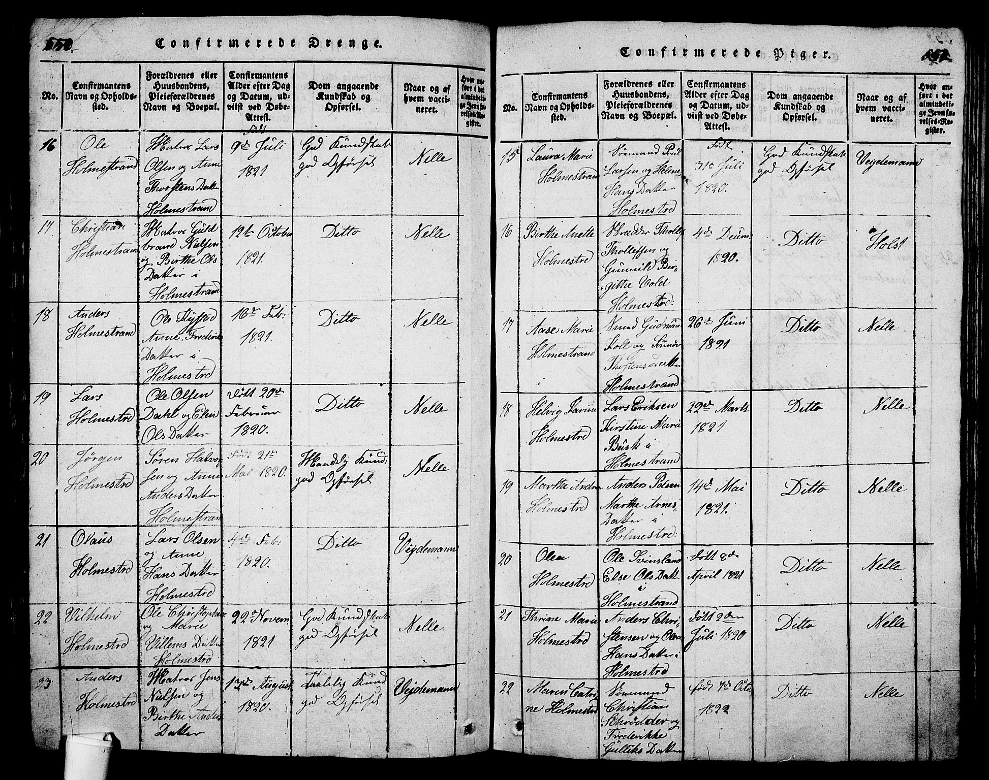 Holmestrand kirkebøker, SAKO/A-346/G/Ga/L0001: Parish register (copy) no. 1, 1814-1848, p. 550-551