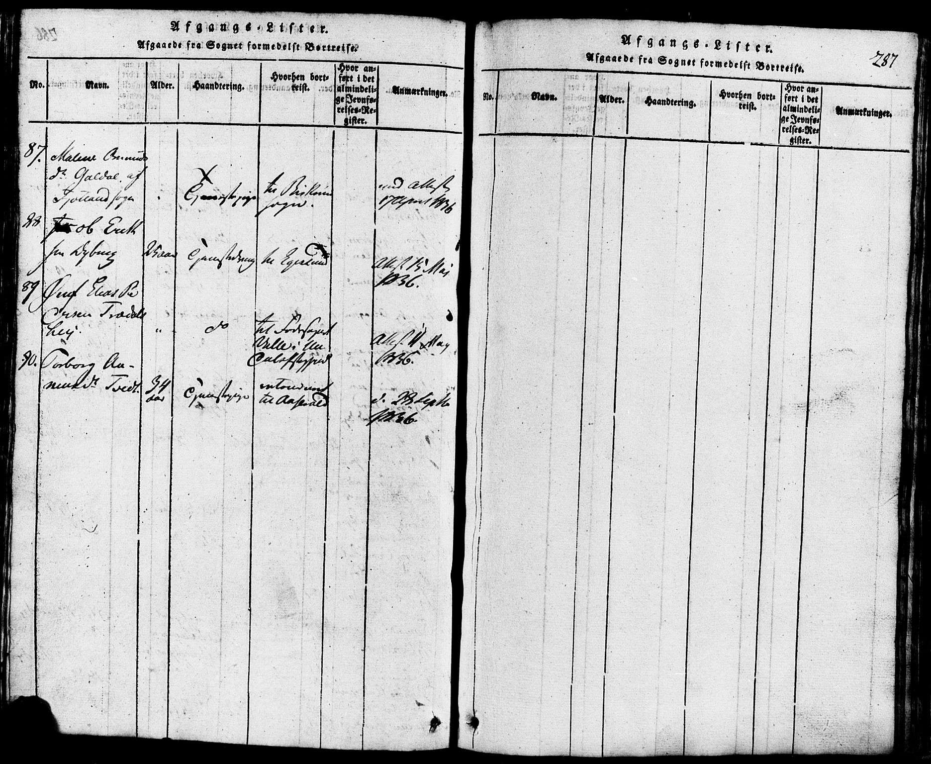 Lund sokneprestkontor, SAST/A-101809/S07/L0001: Parish register (copy) no. B 1, 1815-1853, p. 287
