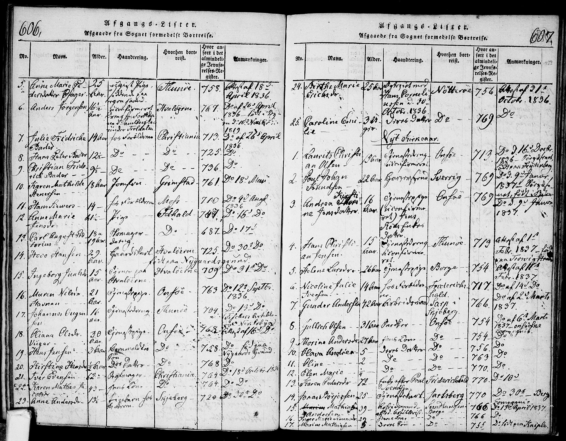 Glemmen prestekontor Kirkebøker, AV/SAO-A-10908/F/Fa/L0004: Parish register (official) no. 4, 1816-1838, p. 606-607