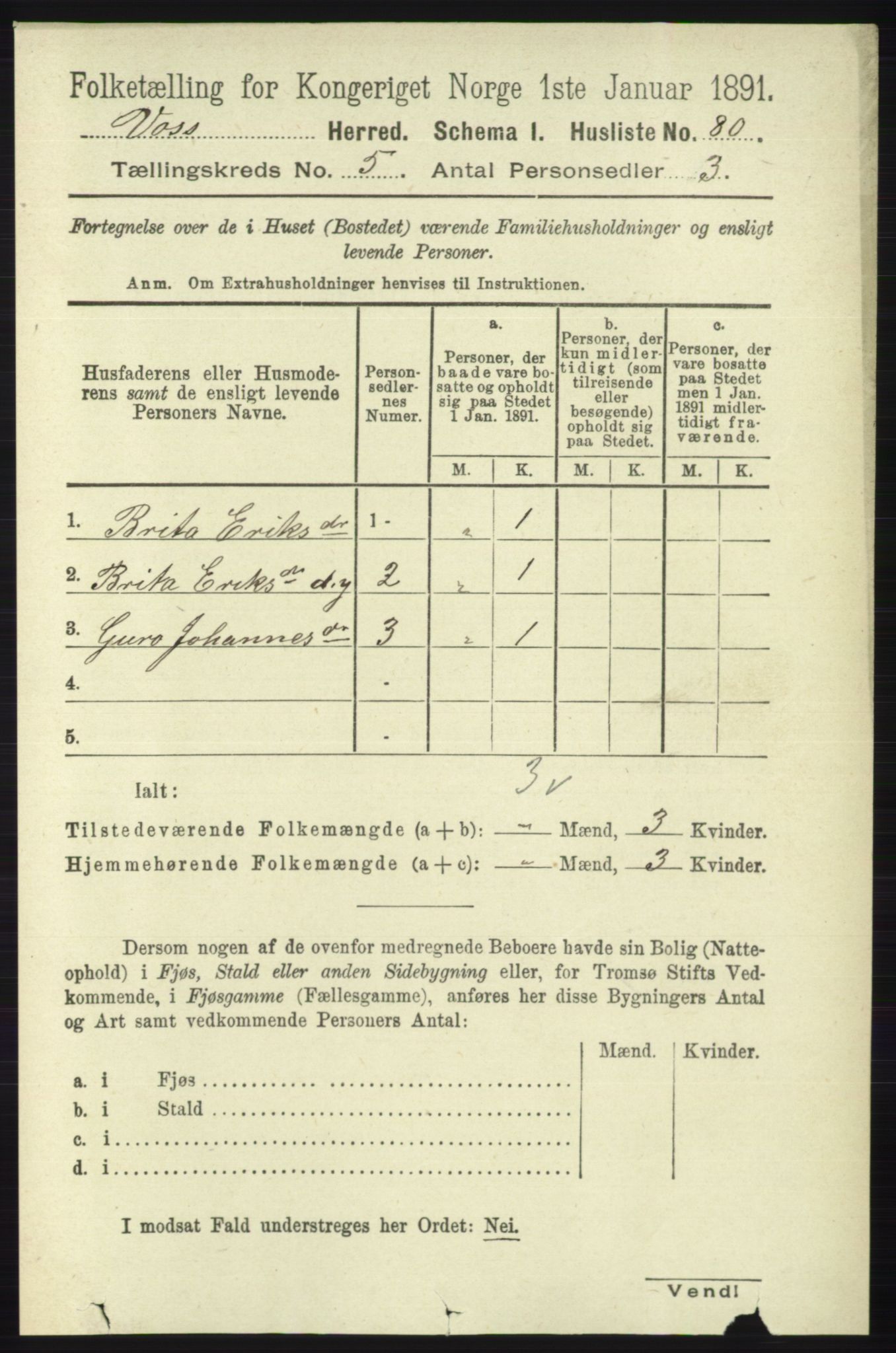 RA, 1891 census for 1235 Voss, 1891, p. 2692