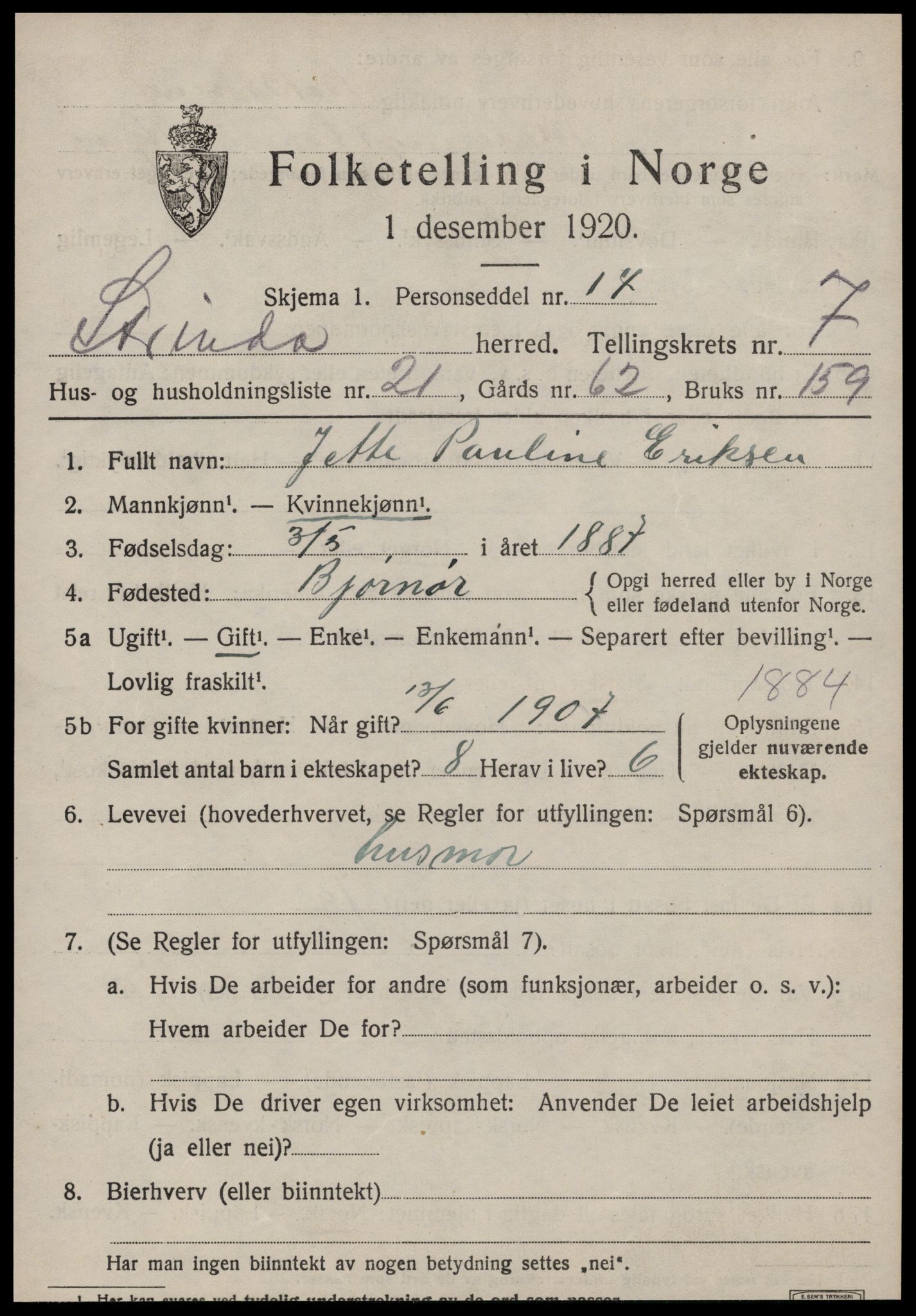 SAT, 1920 census for Strinda, 1920, p. 17572