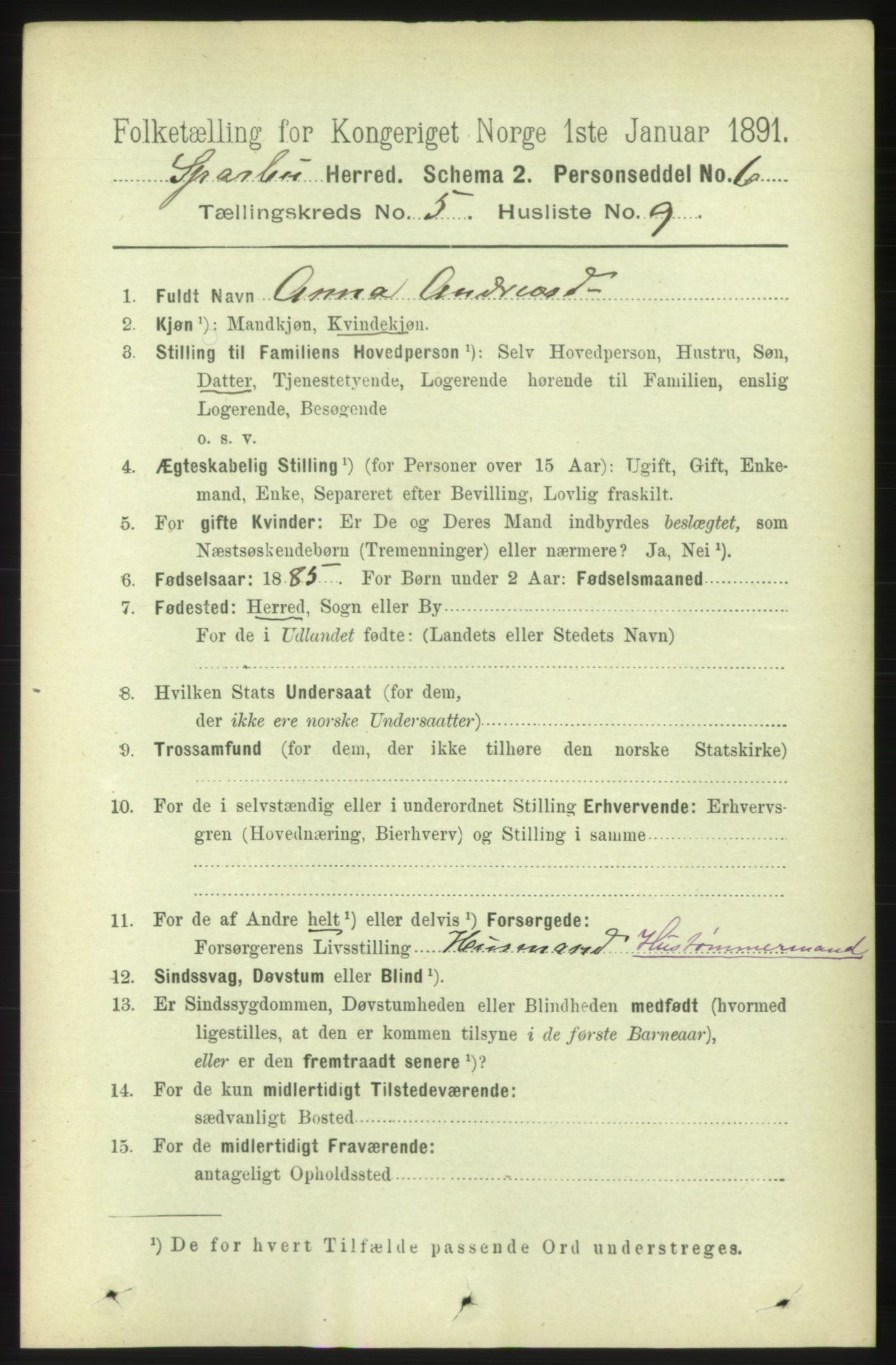 RA, 1891 census for 1731 Sparbu, 1891, p. 1742