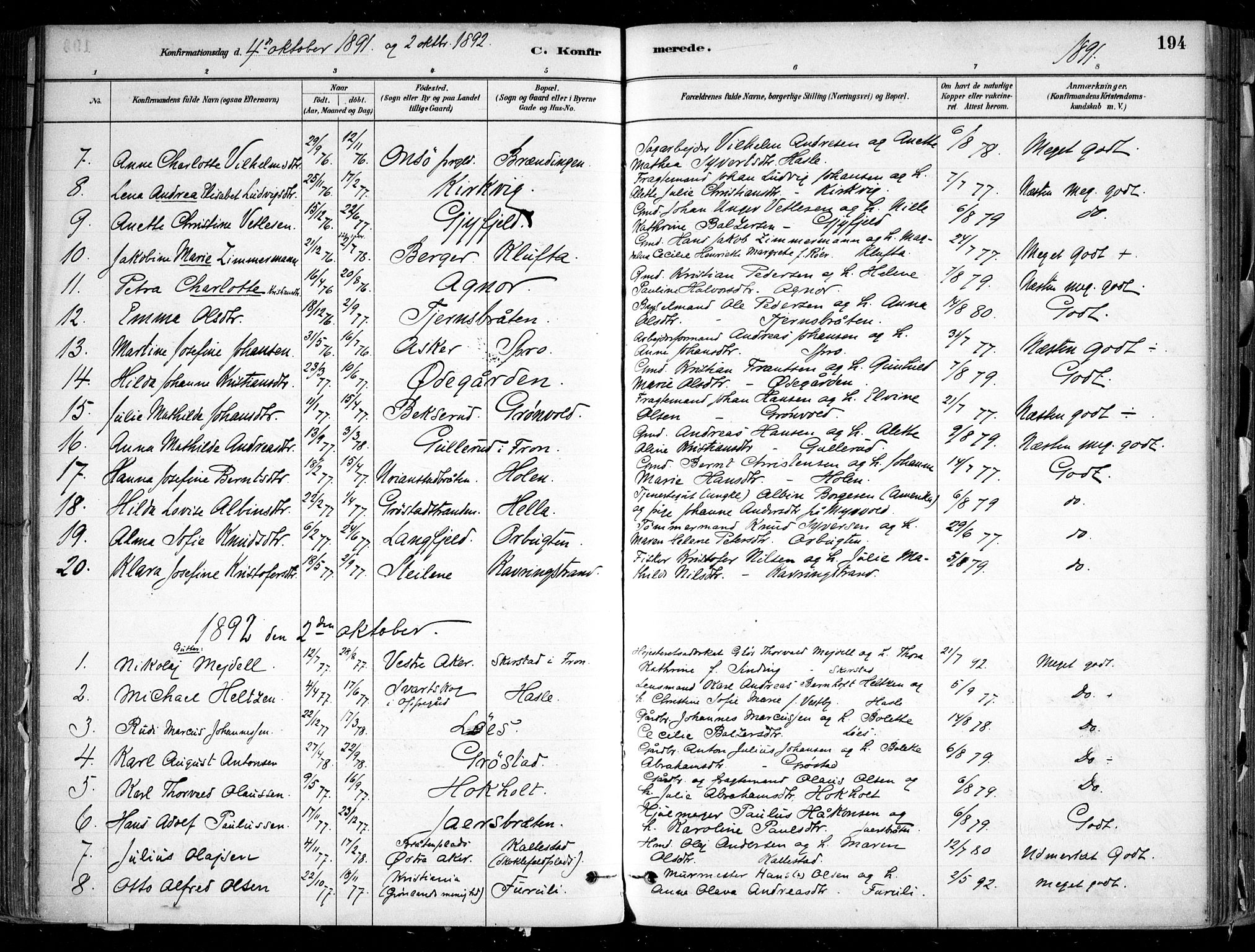 Nesodden prestekontor Kirkebøker, SAO/A-10013/F/Fa/L0009: Parish register (official) no. I 9, 1880-1915, p. 194