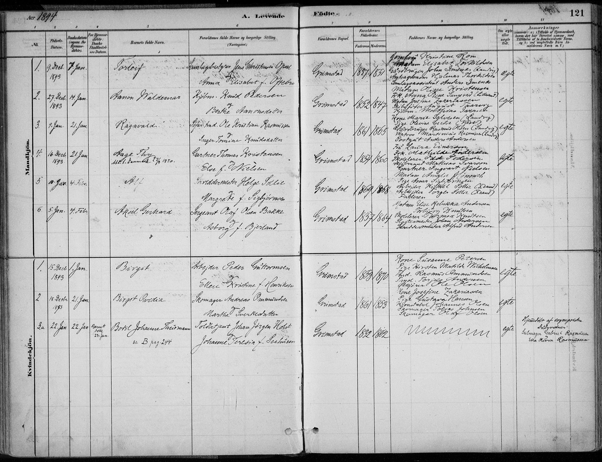 Grimstad sokneprestkontor, AV/SAK-1111-0017/F/Fa/L0003: Parish register (official) no. A 2, 1882-1912, p. 121