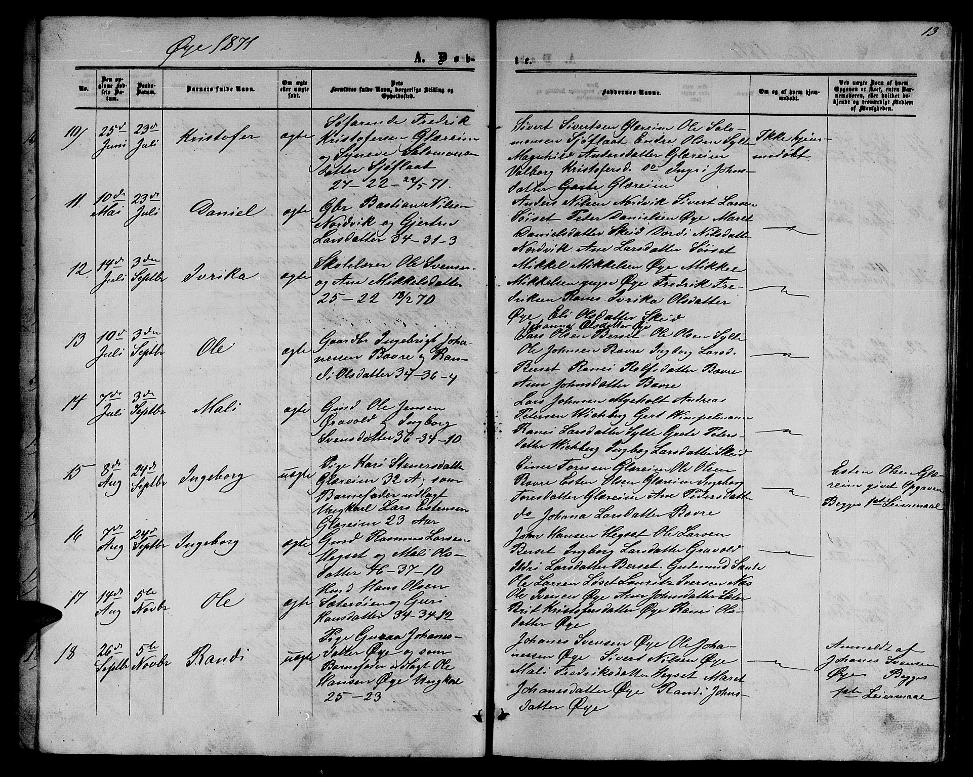 Ministerialprotokoller, klokkerbøker og fødselsregistre - Møre og Romsdal, SAT/A-1454/595/L1051: Parish register (copy) no. 595C03, 1866-1891, p. 13