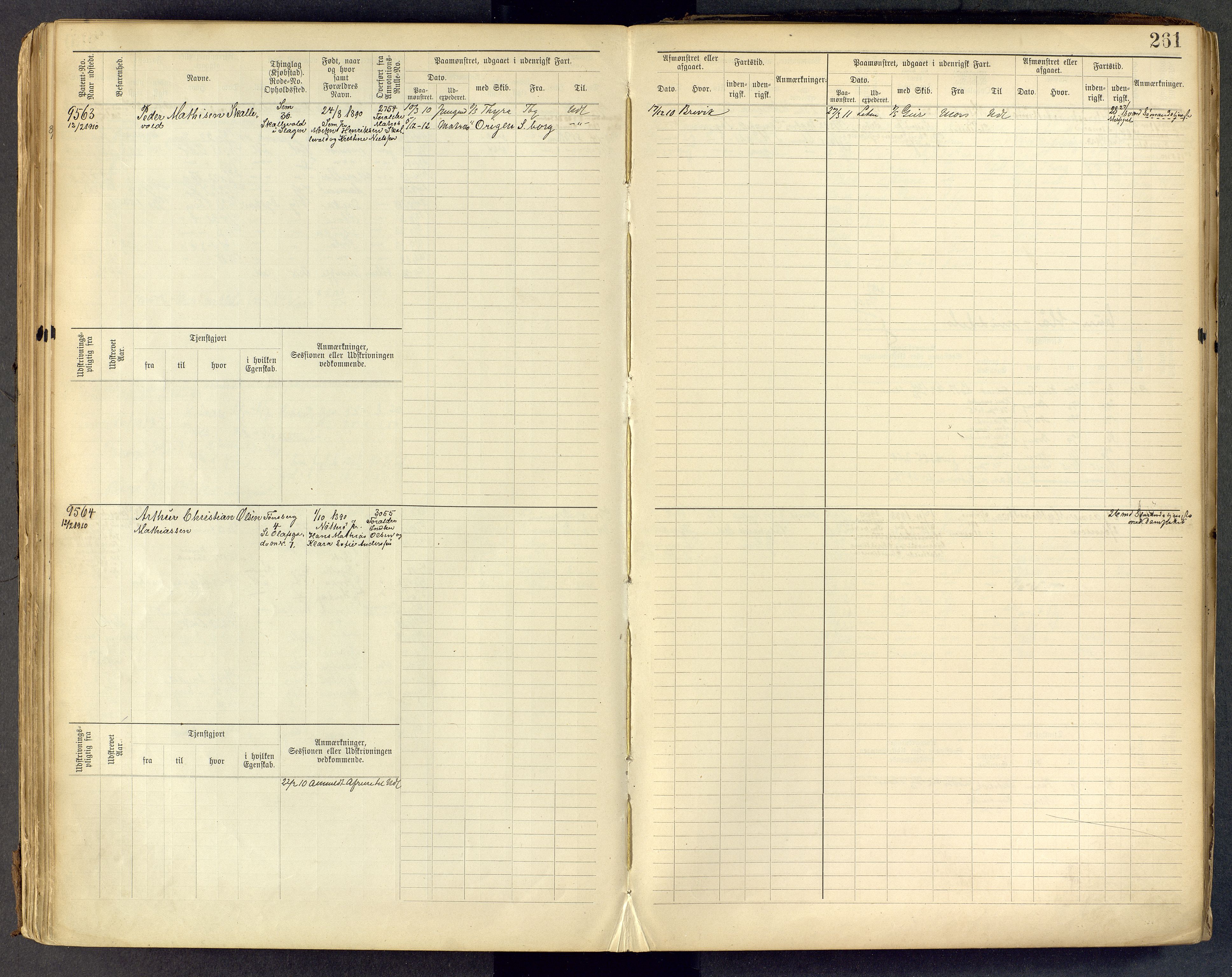 Tønsberg innrulleringskontor, AV/SAKO-A-786/F/Fc/Fcb/L0009: Hovedrulle Patent nr. 9043-9992, 1900-1921, p. 261