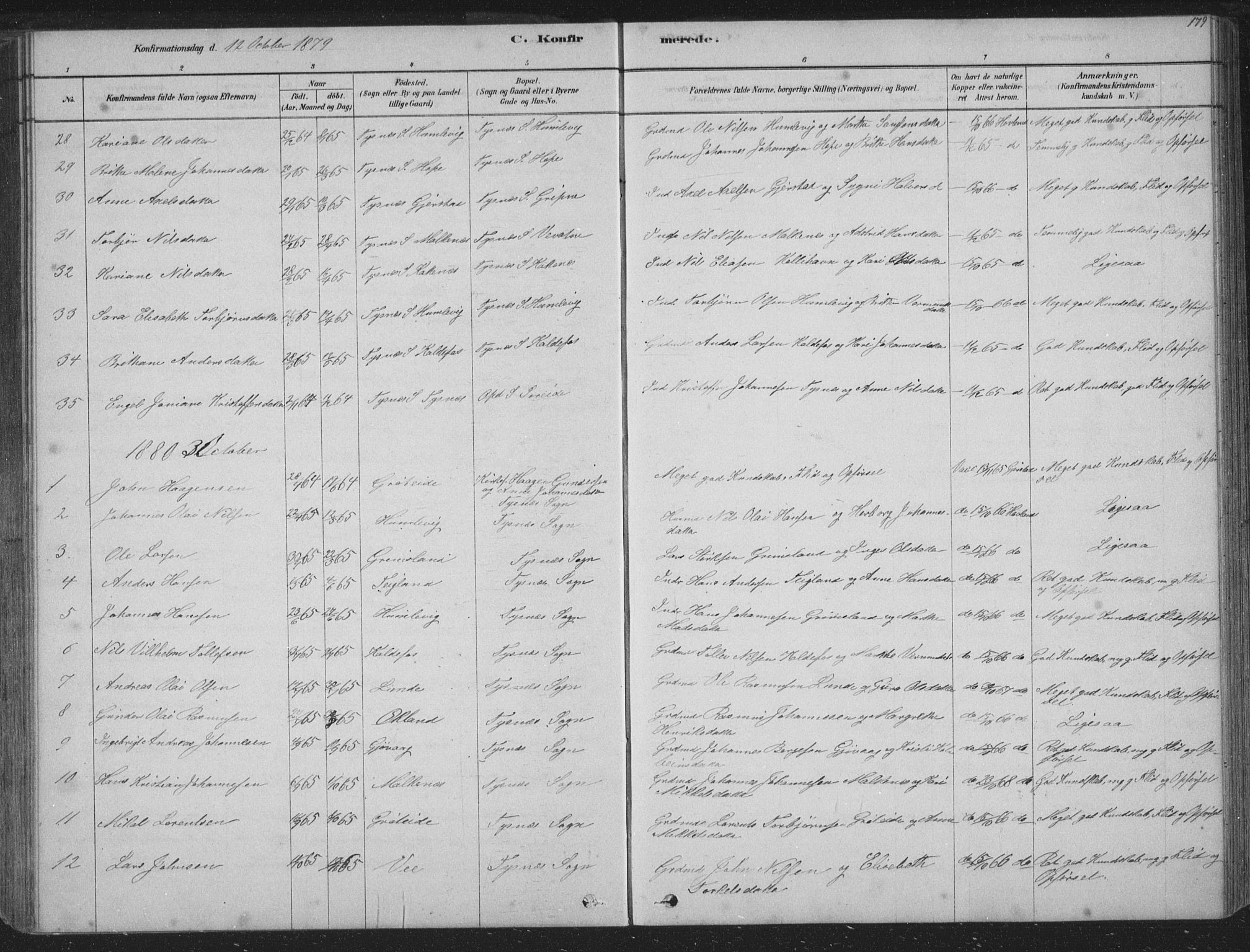 Tysnes sokneprestembete, AV/SAB-A-78601/H/Hab: Parish register (copy) no. B 2, 1878-1918, p. 179