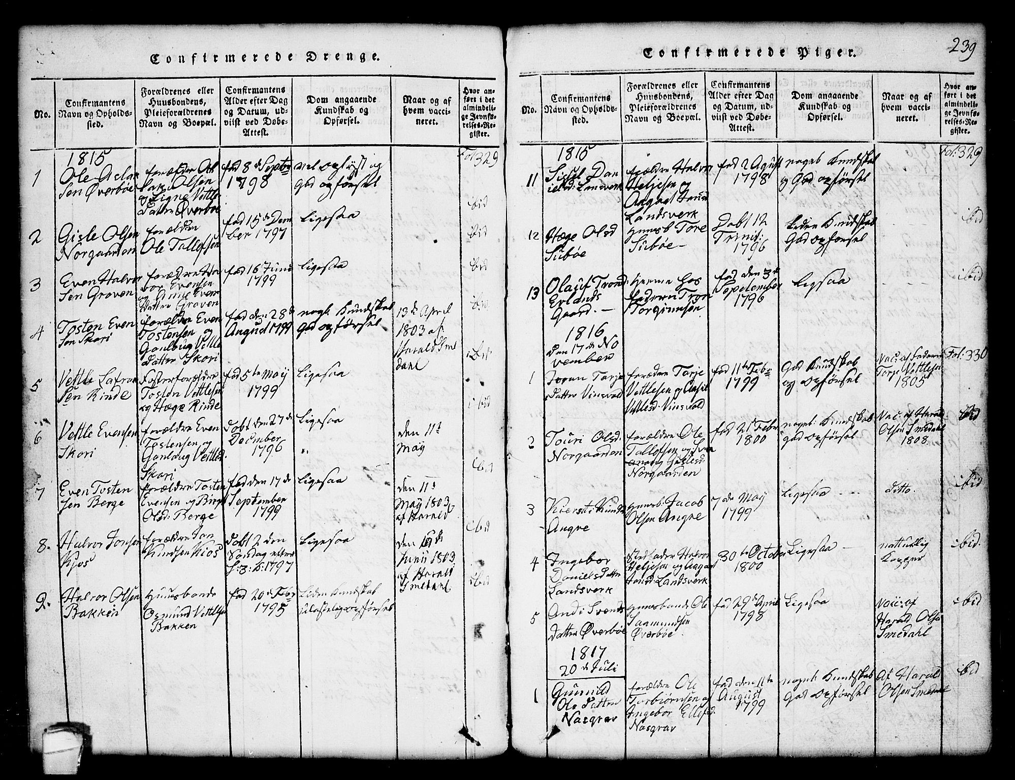 Seljord kirkebøker, AV/SAKO-A-20/G/Gc/L0001: Parish register (copy) no. III 1, 1815-1849, p. 239