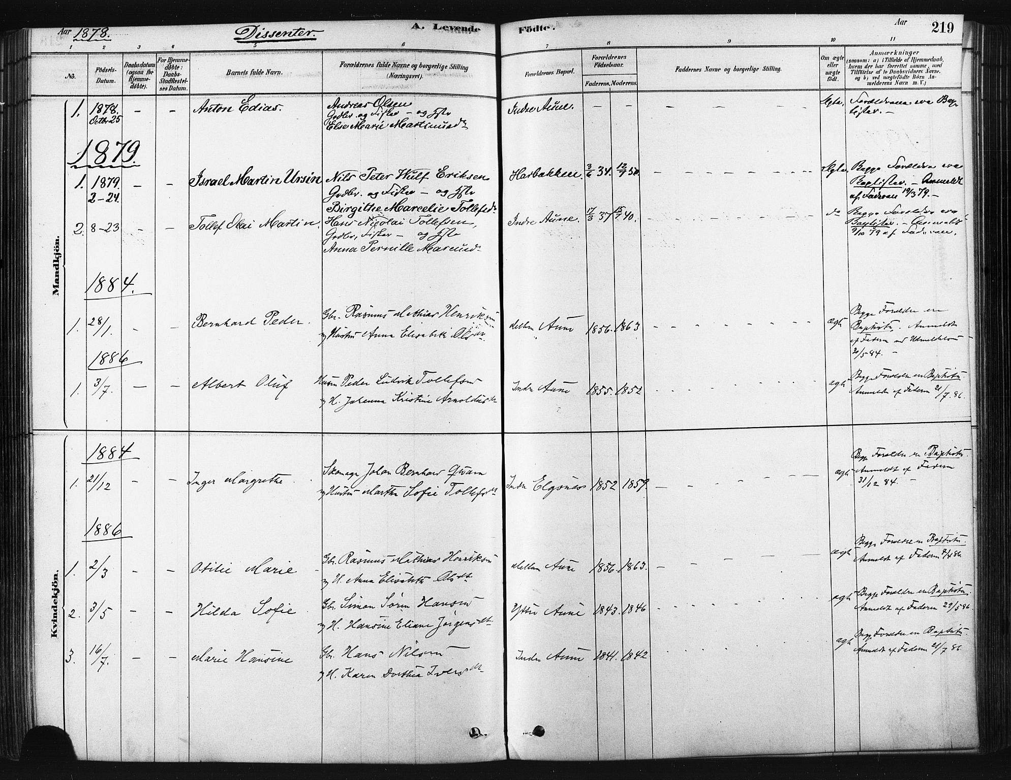 Trondenes sokneprestkontor, SATØ/S-1319/H/Ha/L0014kirke: Parish register (official) no. 14, 1878-1889, p. 219