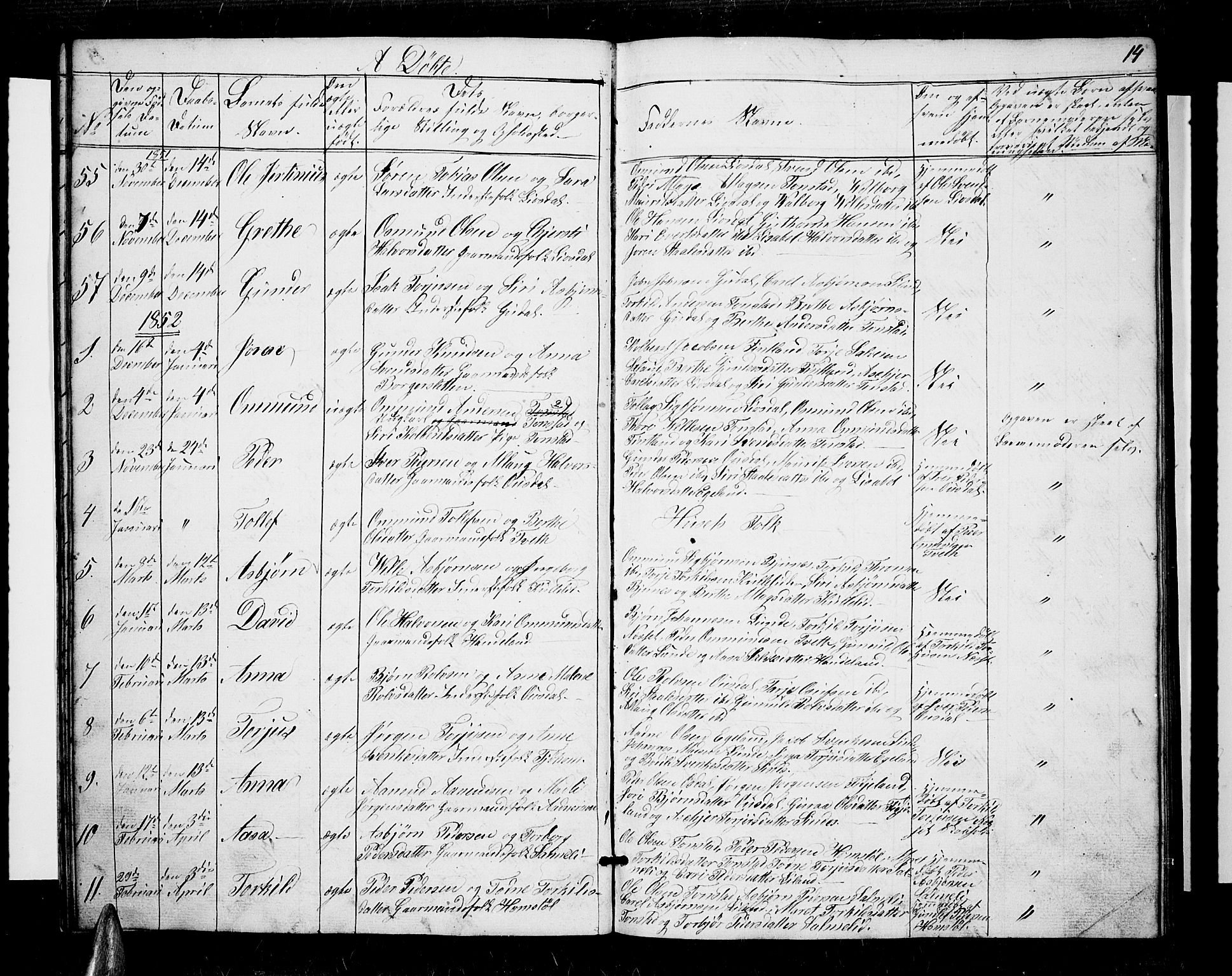 Sirdal sokneprestkontor, AV/SAK-1111-0036/F/Fb/Fbb/L0002: Parish register (copy) no. B 2, 1848-1878, p. 14