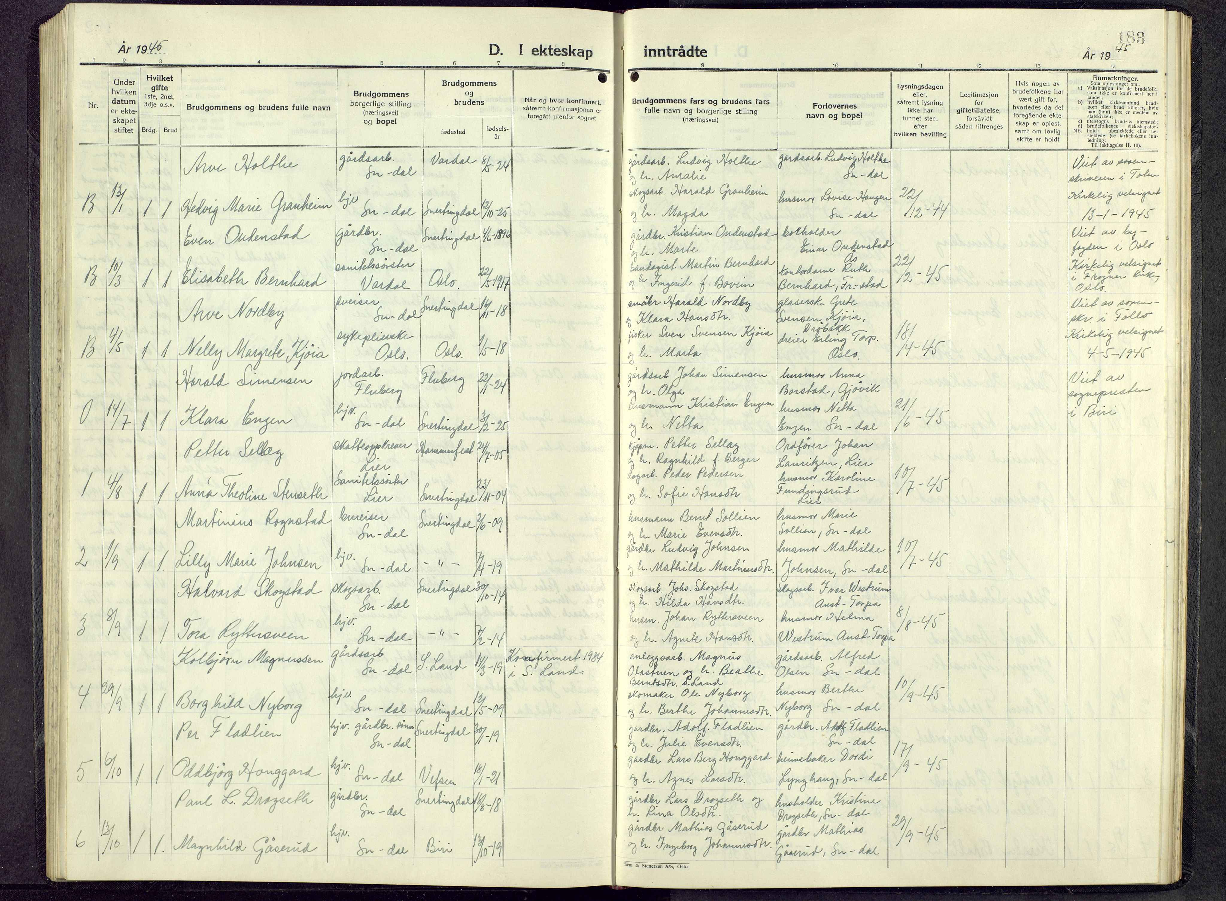 Biri prestekontor, AV/SAH-PREST-096/H/Ha/Hab/L0009: Parish register (copy) no. 9, 1942-1955, p. 183