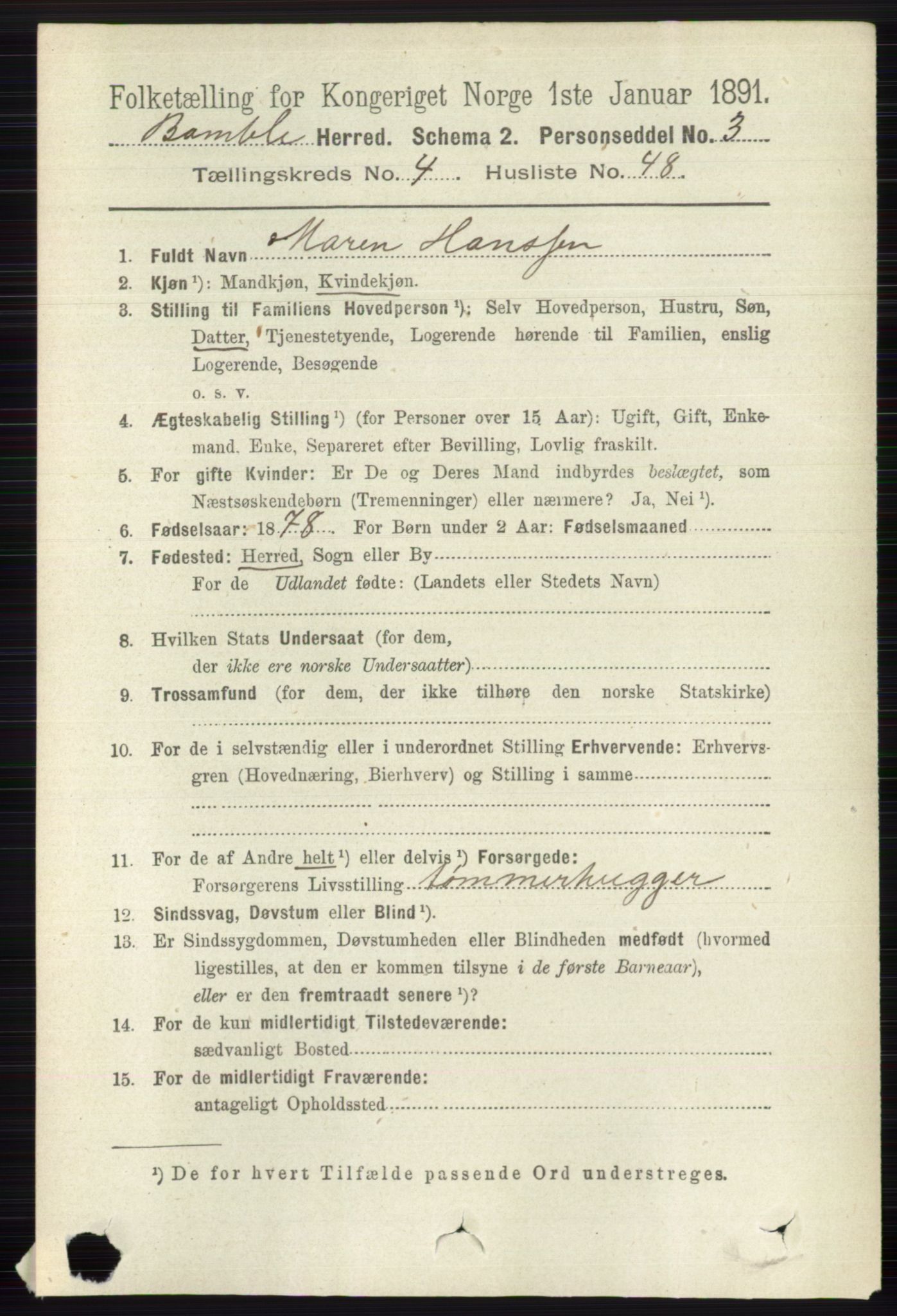 RA, 1891 census for 0814 Bamble, 1891, p. 2022