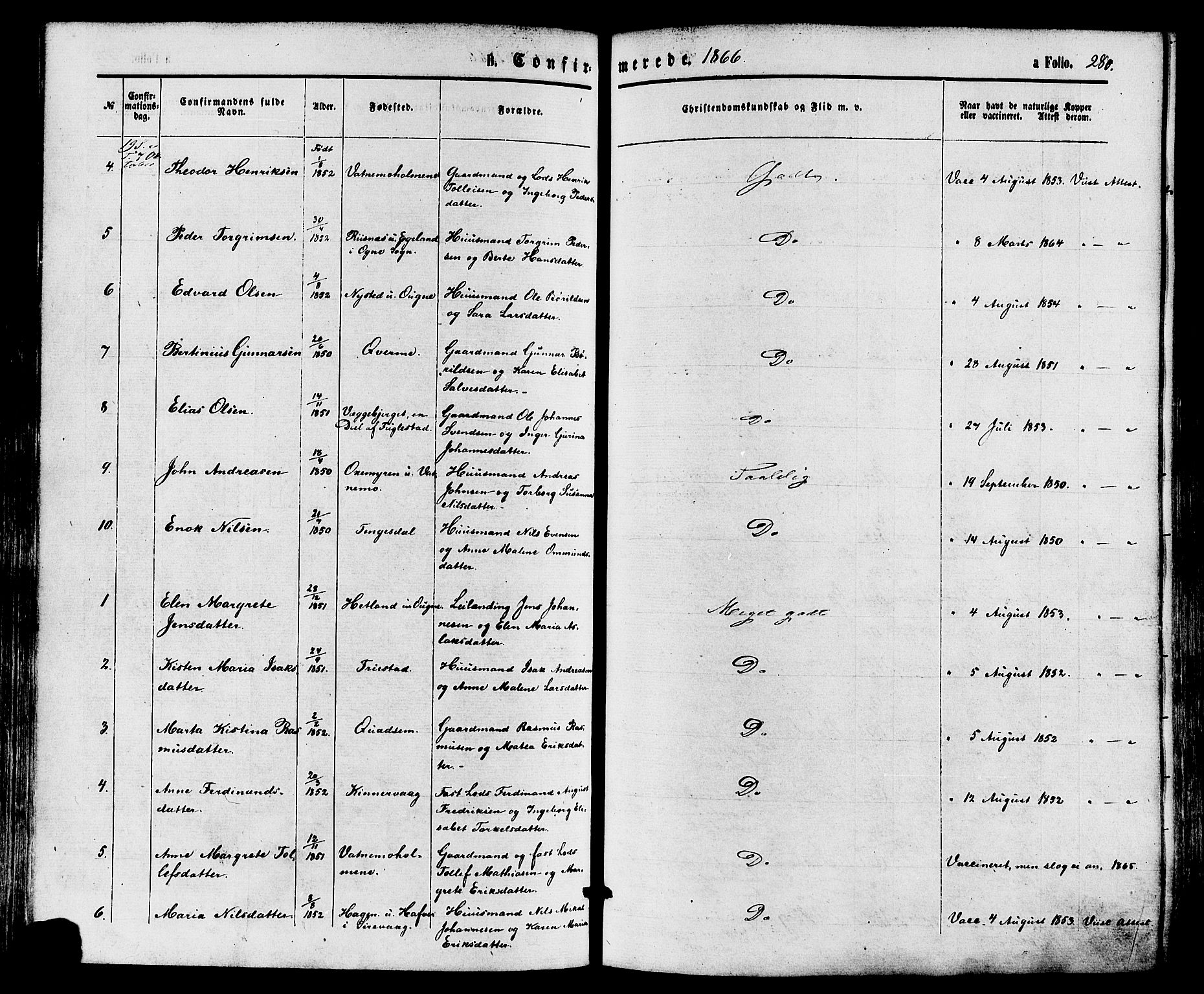 Eigersund sokneprestkontor, AV/SAST-A-101807/S08/L0014: Parish register (official) no. A 13, 1866-1878, p. 280