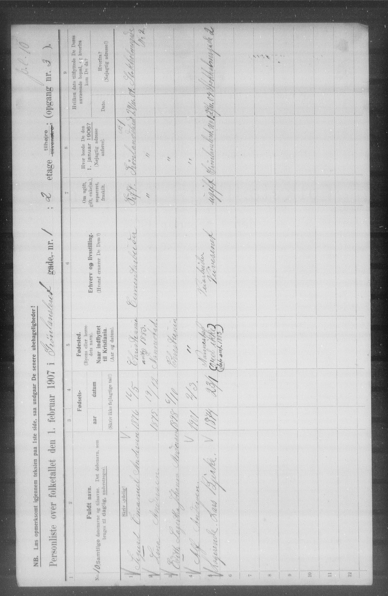 OBA, Municipal Census 1907 for Kristiania, 1907, p. 16058