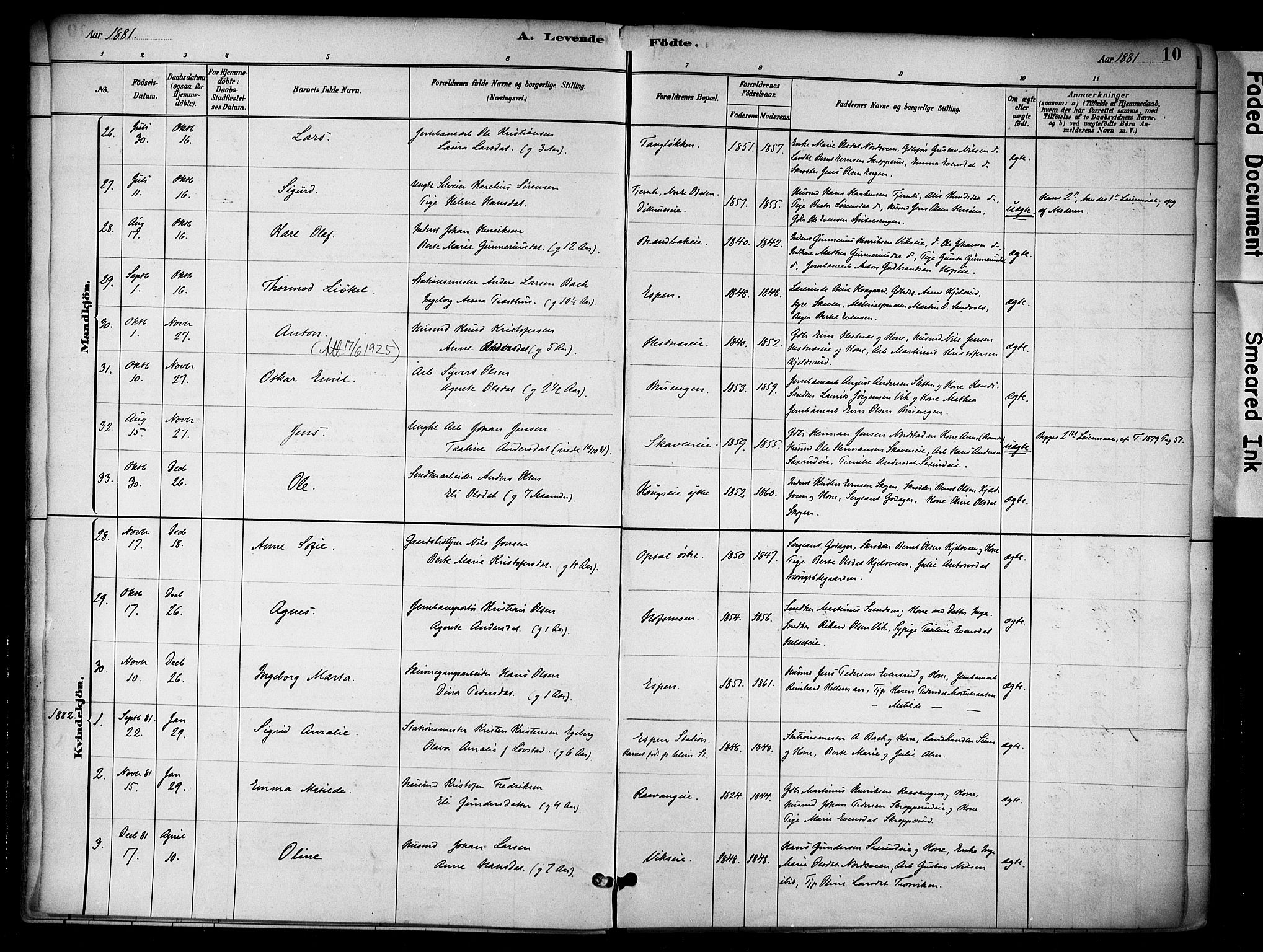 Stange prestekontor, SAH/PREST-002/K/L0018: Parish register (official) no. 18, 1880-1896, p. 10