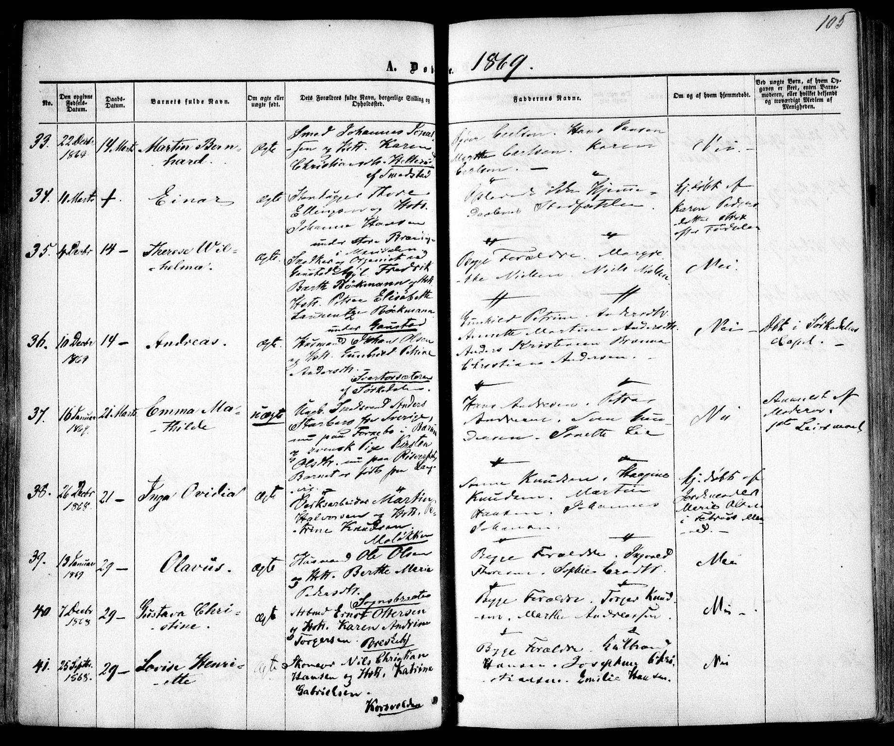 Vestre Aker prestekontor Kirkebøker, AV/SAO-A-10025/F/Fa/L0004: Parish register (official) no. 4, 1857-1877, p. 105