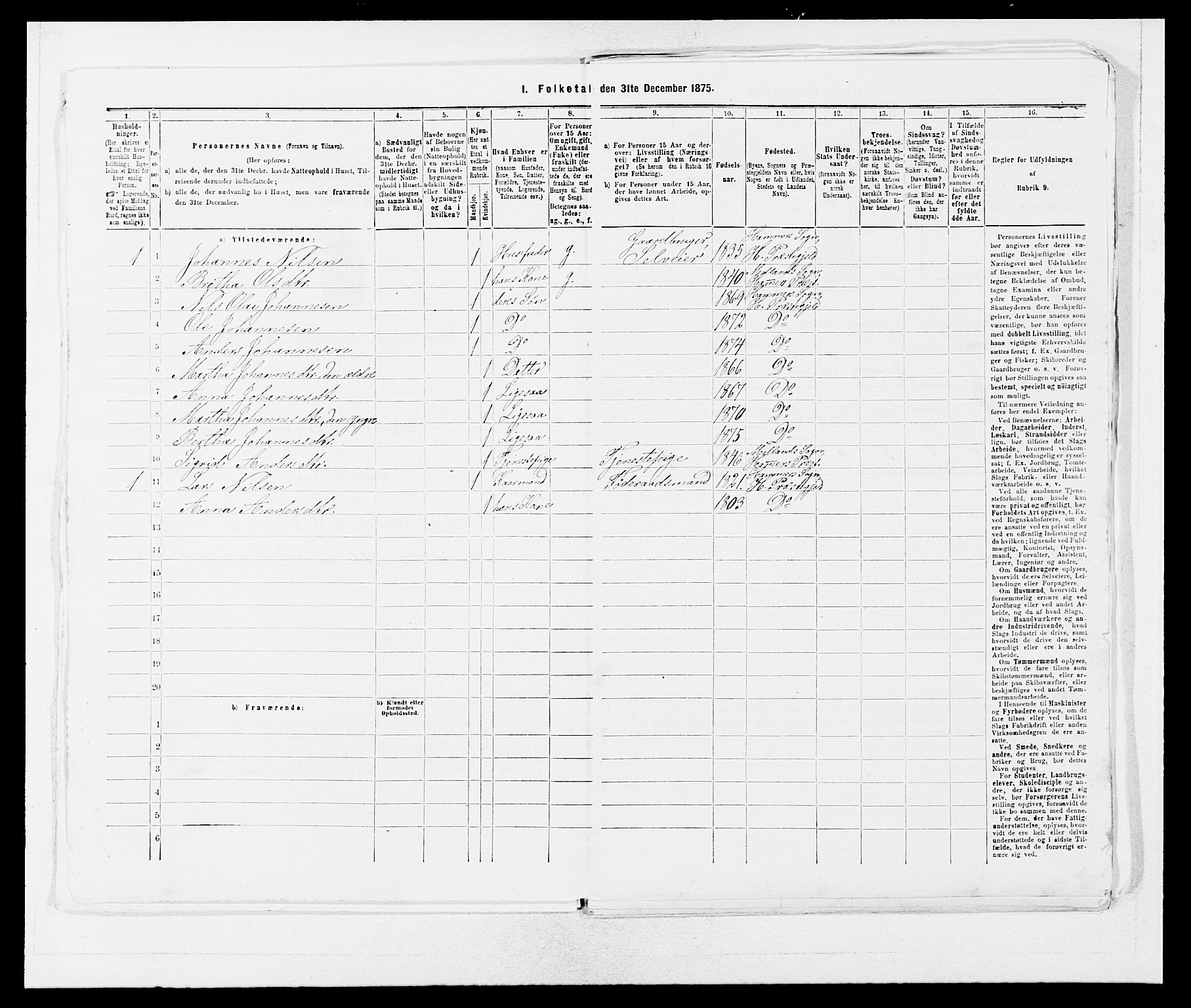 SAB, 1875 census for 1254P Hamre, 1875, p. 1302