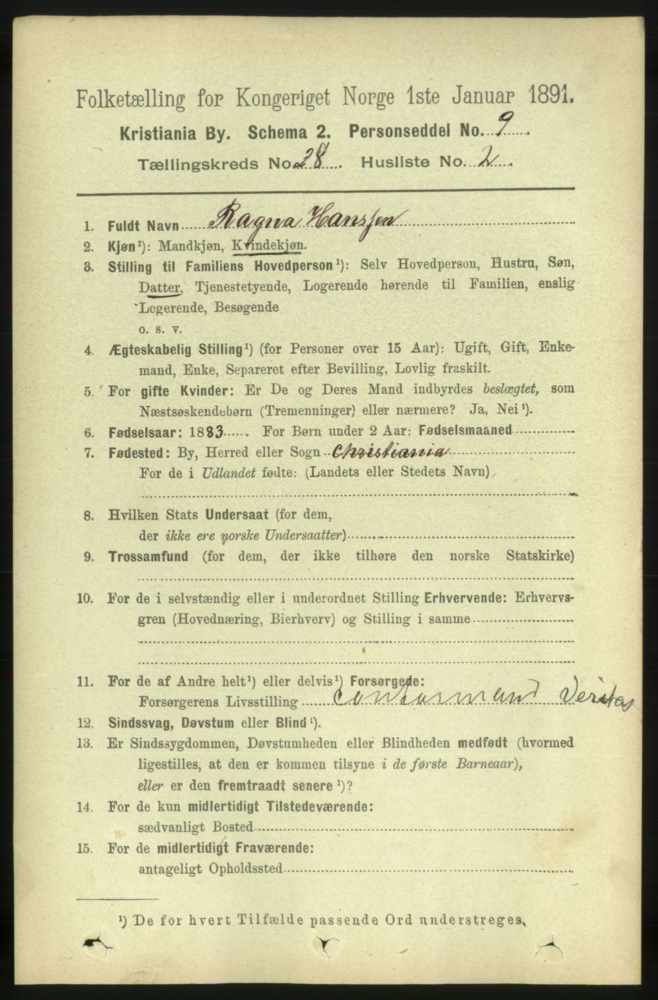 RA, 1891 census for 0301 Kristiania, 1891, p. 14332