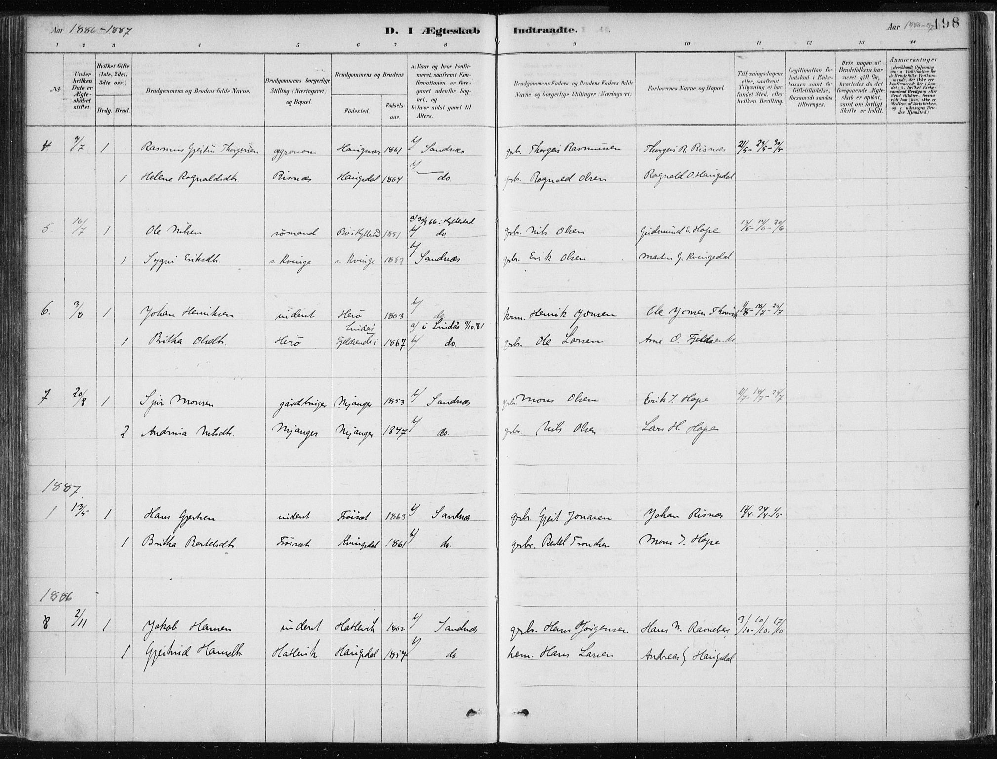 Masfjorden Sokneprestembete, SAB/A-77001: Parish register (official) no. B  1, 1876-1899, p. 198