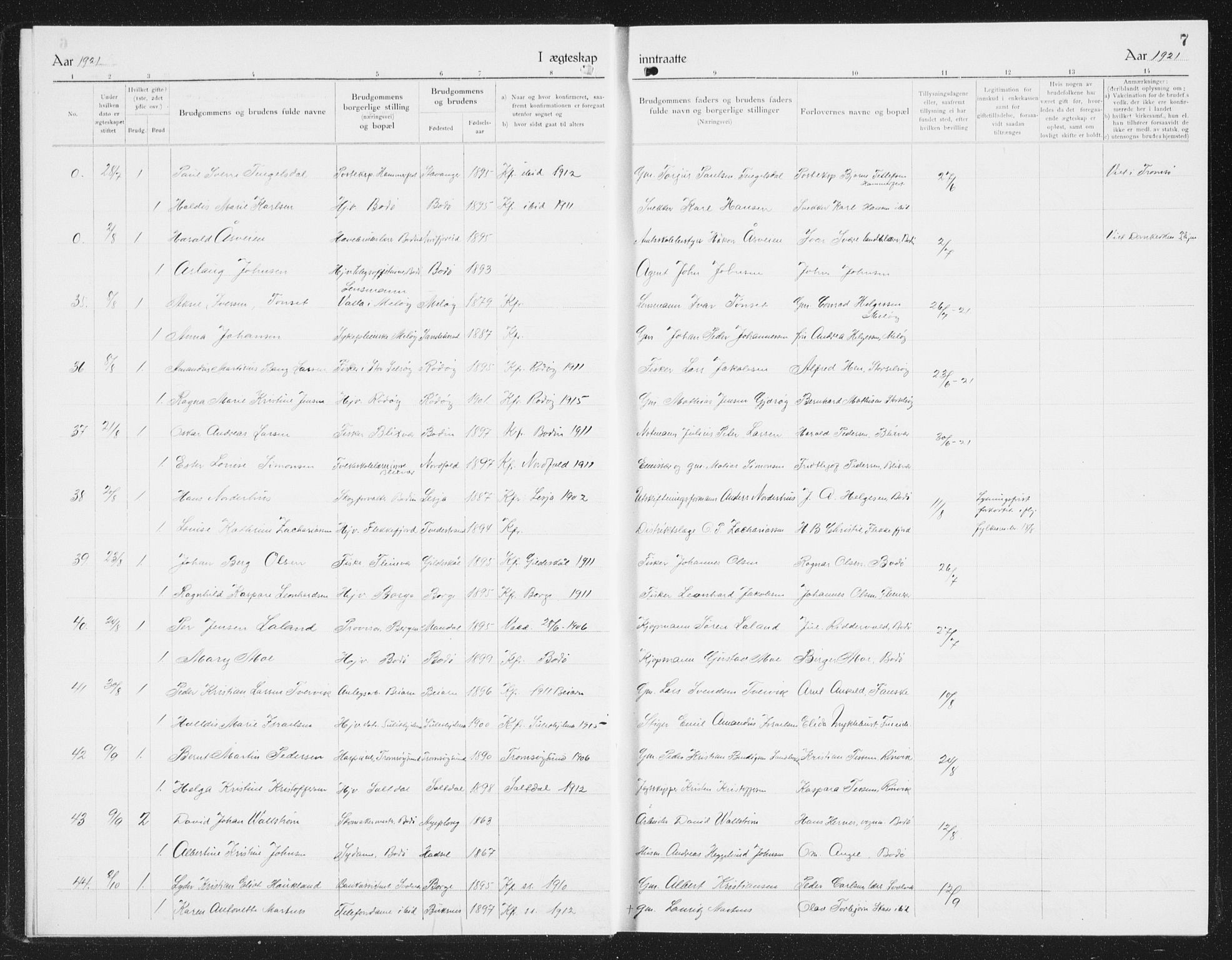 Ministerialprotokoller, klokkerbøker og fødselsregistre - Nordland, SAT/A-1459/801/L0036: Parish register (copy) no. 801C11, 1920-1934, p. 7