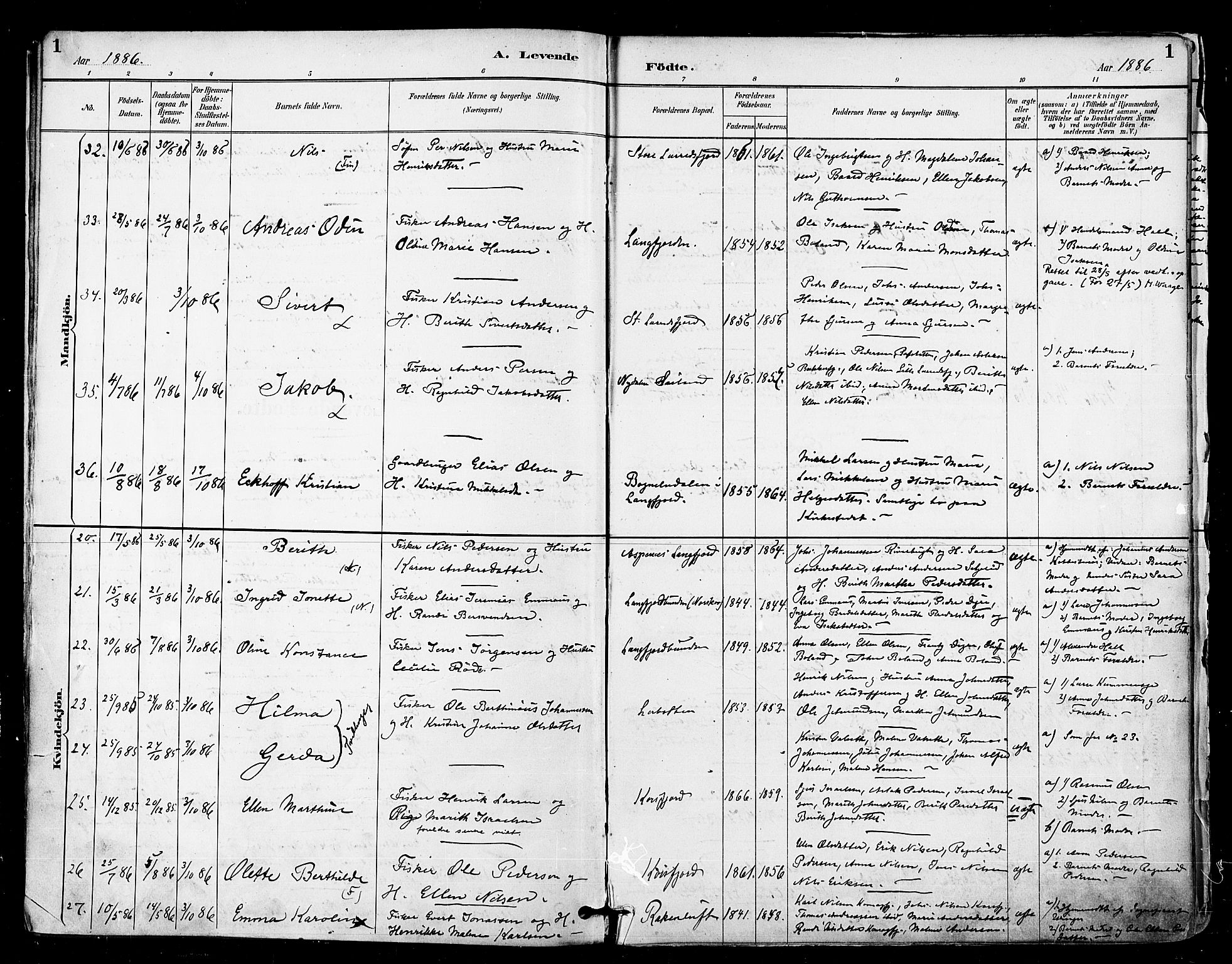 Talvik sokneprestkontor, SATØ/S-1337/H/Ha/L0013kirke: Parish register (official) no. 13, 1886-1897, p. 1