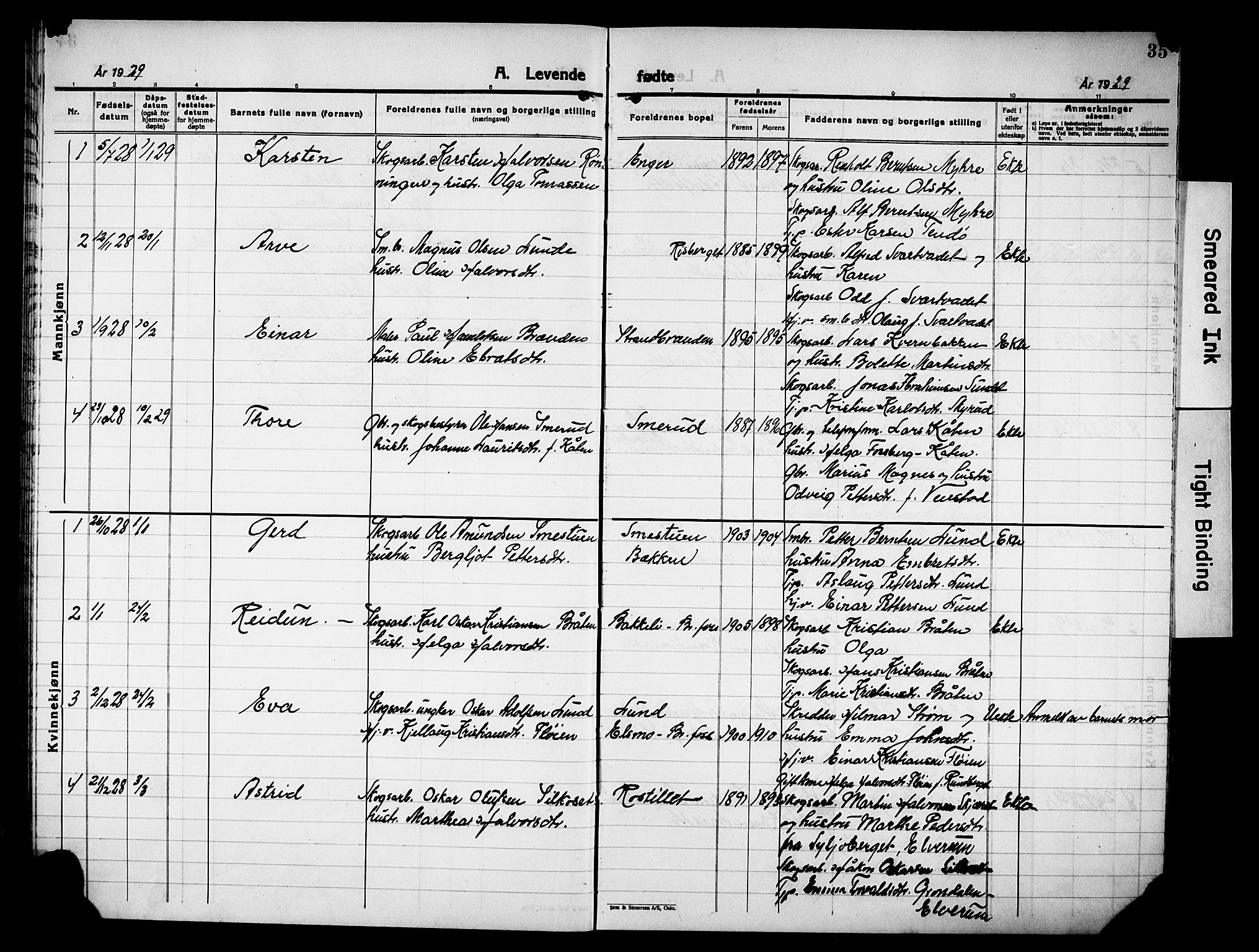 Våler prestekontor, Hedmark, AV/SAH-PREST-040/H/Ha/Hab/L0005: Parish register (copy) no. 5, 1926-1931, p. 35