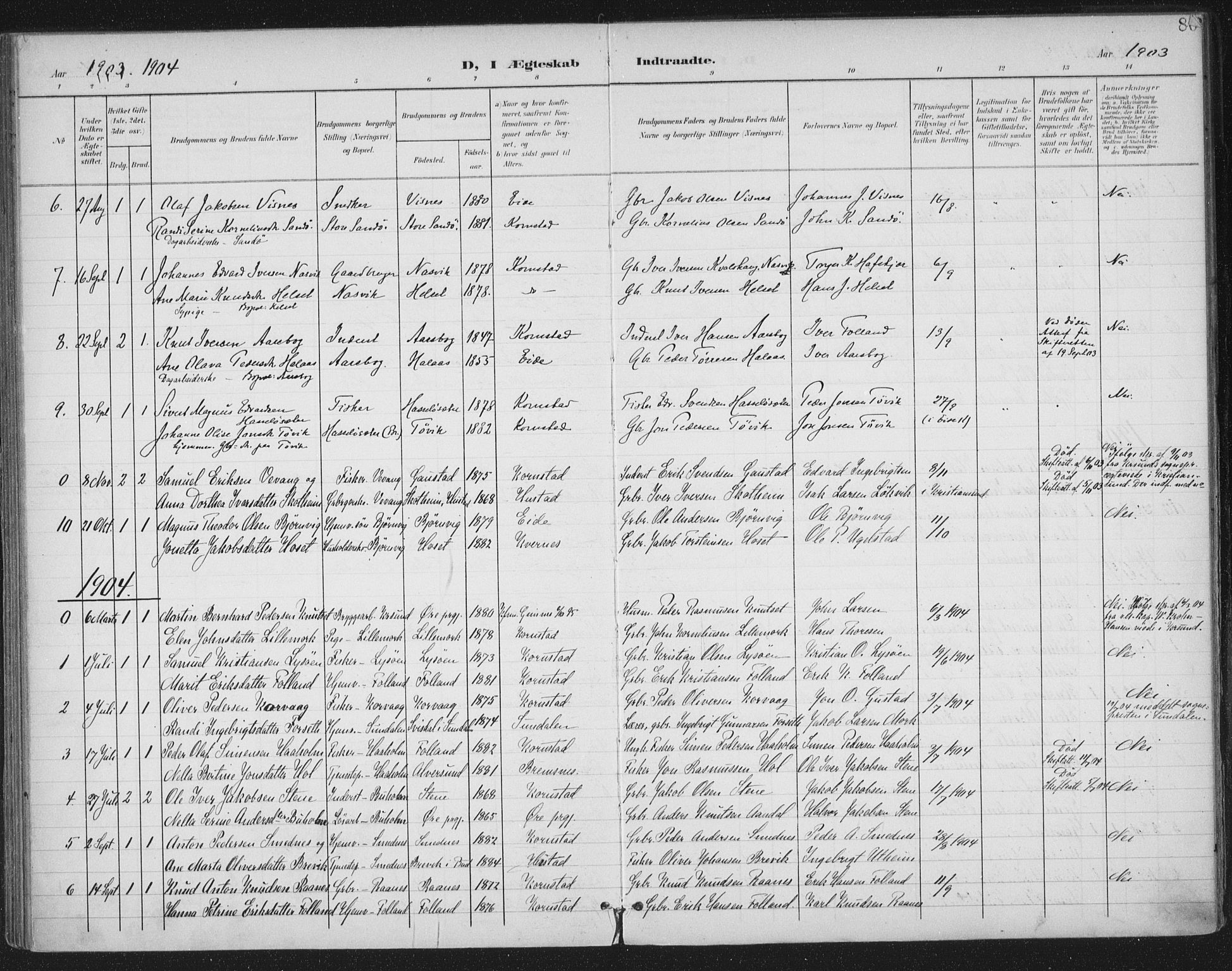 Ministerialprotokoller, klokkerbøker og fødselsregistre - Møre og Romsdal, SAT/A-1454/570/L0833: Parish register (official) no. 570A07, 1901-1914, p. 80