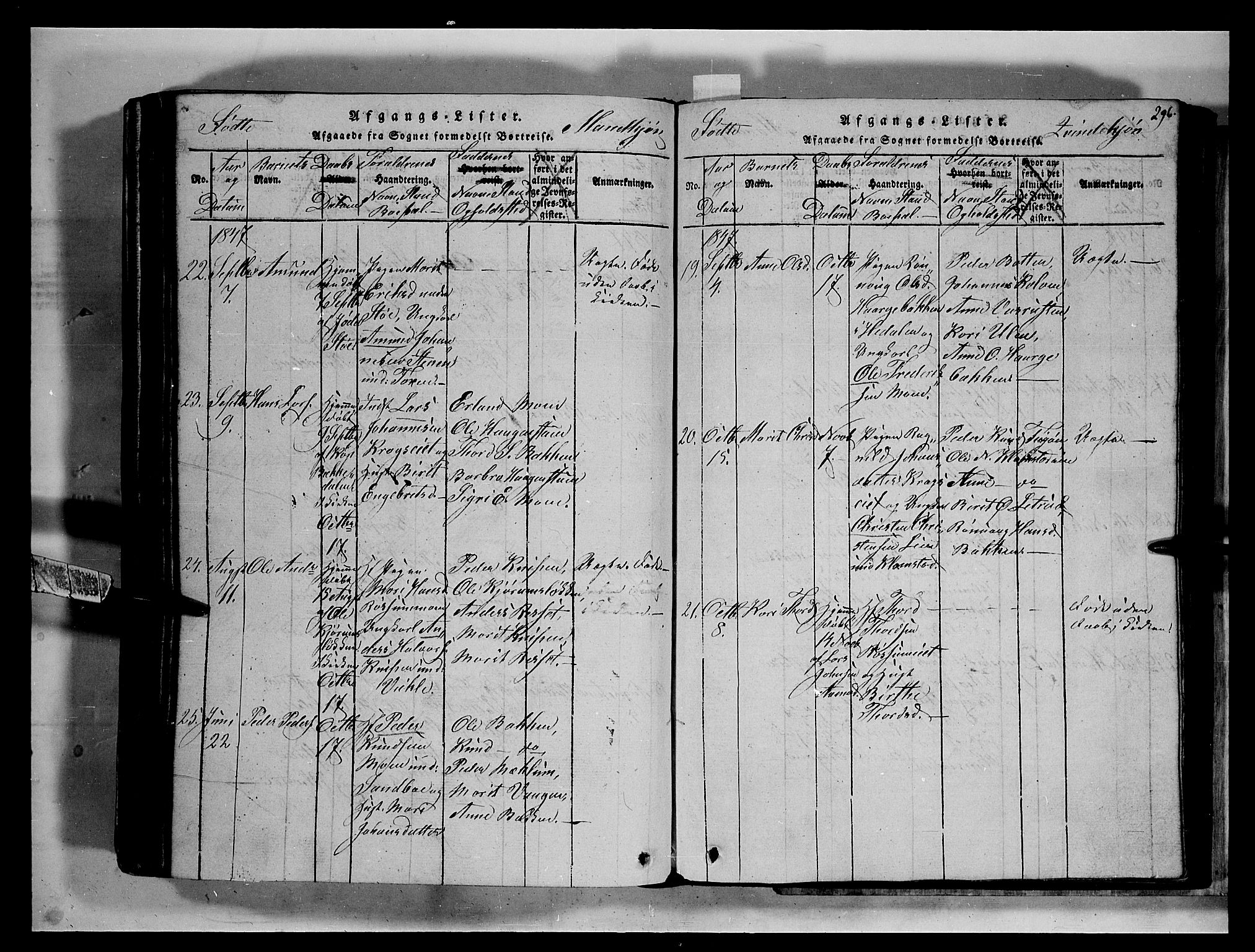 Fron prestekontor, SAH/PREST-078/H/Ha/Hab/L0002: Parish register (copy) no. 2, 1816-1850, p. 296