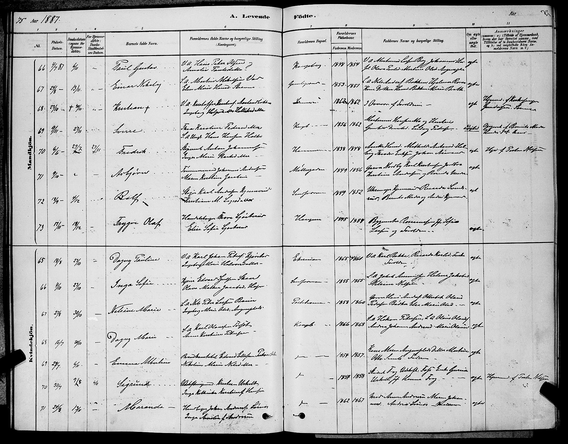 Kongsberg kirkebøker, AV/SAKO-A-22/G/Ga/L0005: Parish register (copy) no. 5, 1878-1889, p. 75