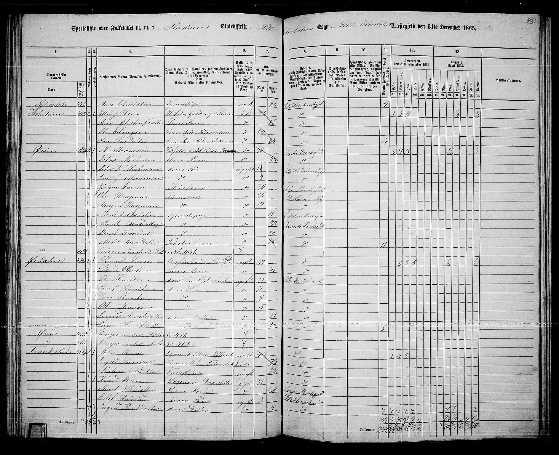 RA, 1865 census for Lille Elvedalen, 1865, p. 74