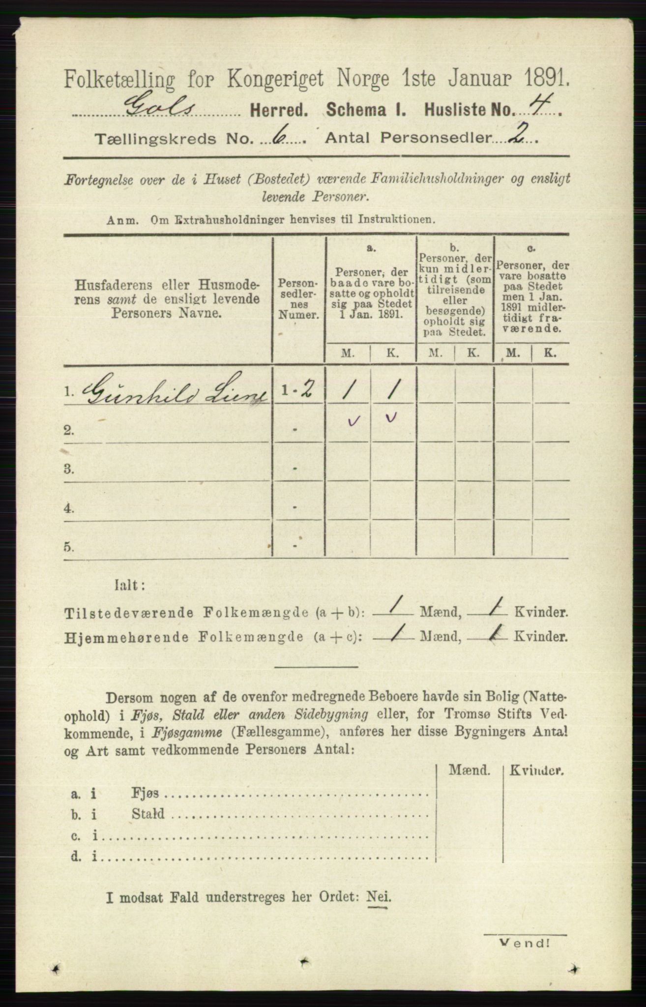 RA, 1891 census for 0617 Gol og Hemsedal, 1891, p. 2352