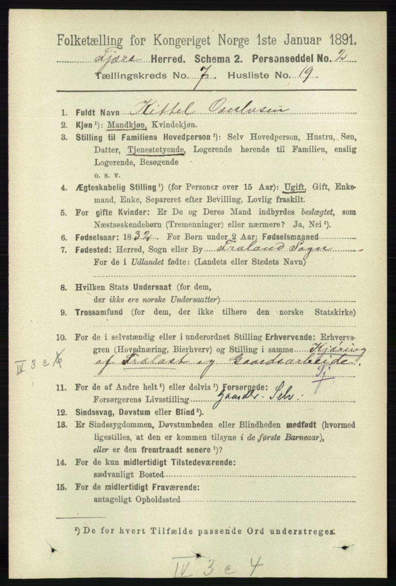 RA, 1891 census for 0923 Fjære, 1891, p. 3328