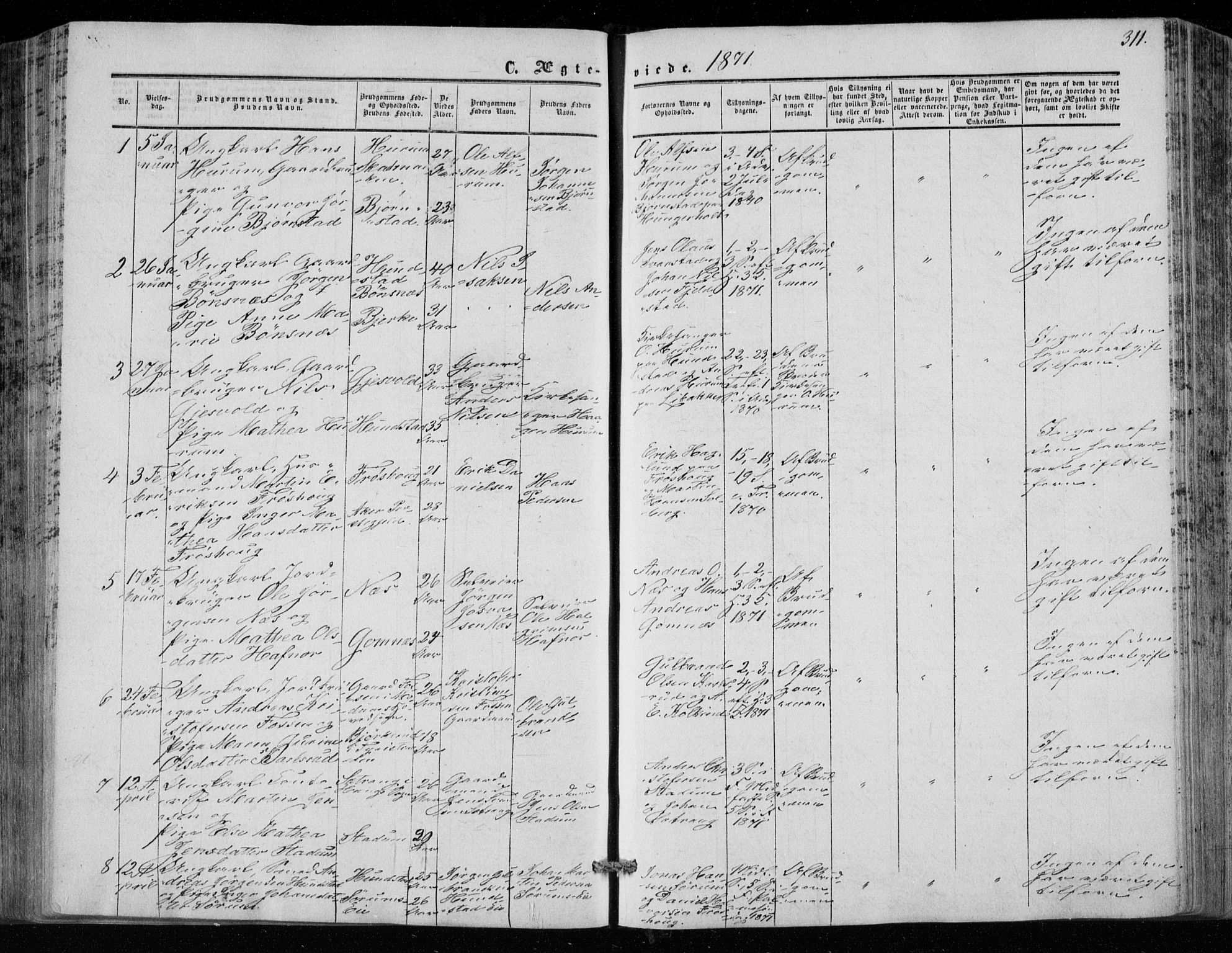 Hole kirkebøker, SAKO/A-228/F/Fa/L0006: Parish register (official) no. I 6, 1852-1872, p. 311