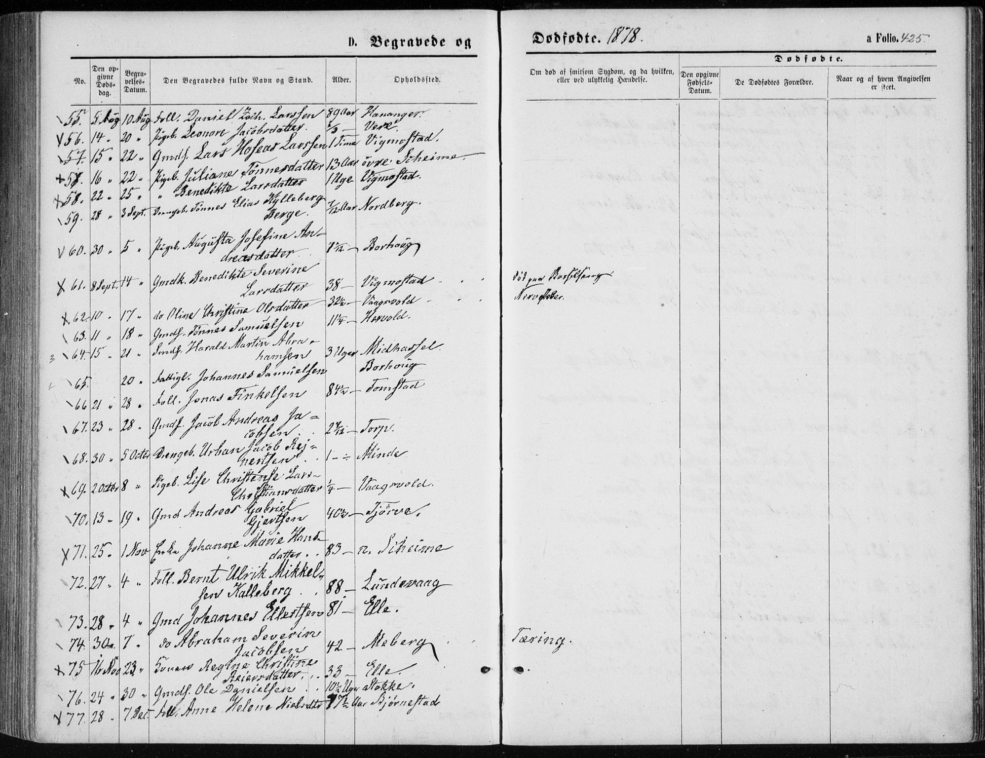 Lista sokneprestkontor, AV/SAK-1111-0027/F/Fb/L0004: Parish register (copy) no. B 4, 1877-1891, p. 425