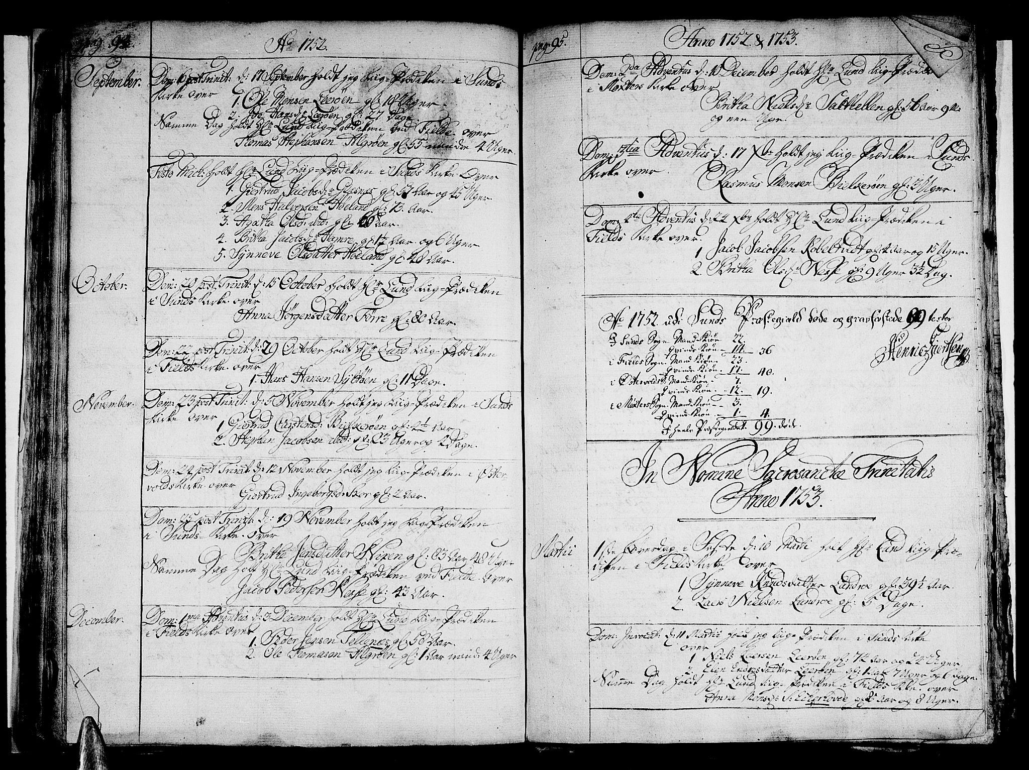 Sund sokneprestembete, SAB/A-99930: Parish register (official) no. A 2, 1729-1769, p. 94-95